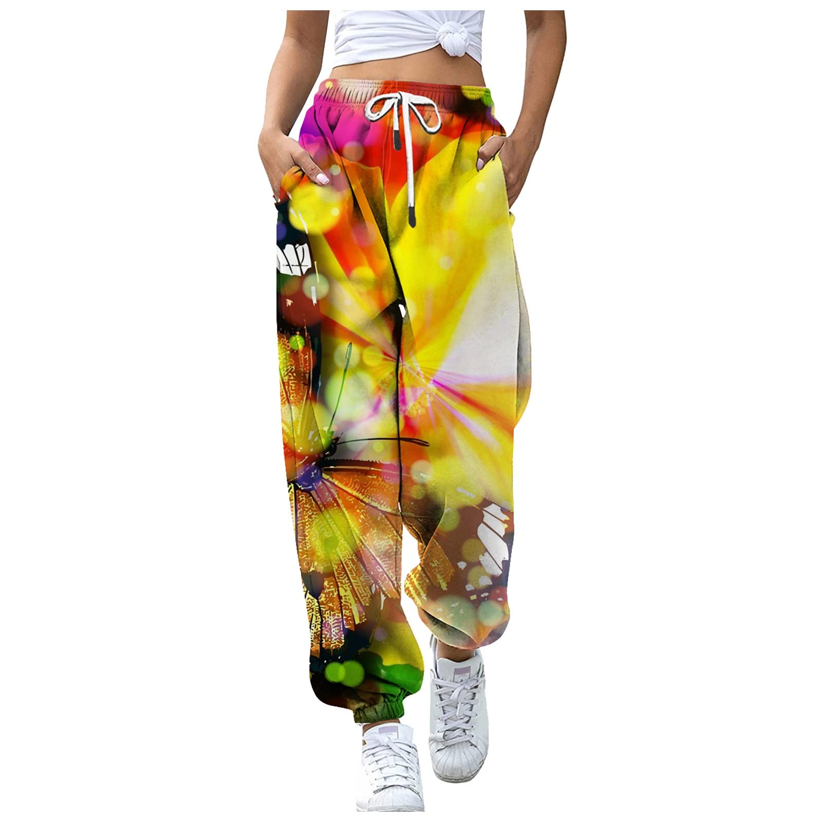 Women's Printed Pencil Pants - Summer Stretch Elastic Waist Slim Fit Trousers for Office Work & Casual Outfits