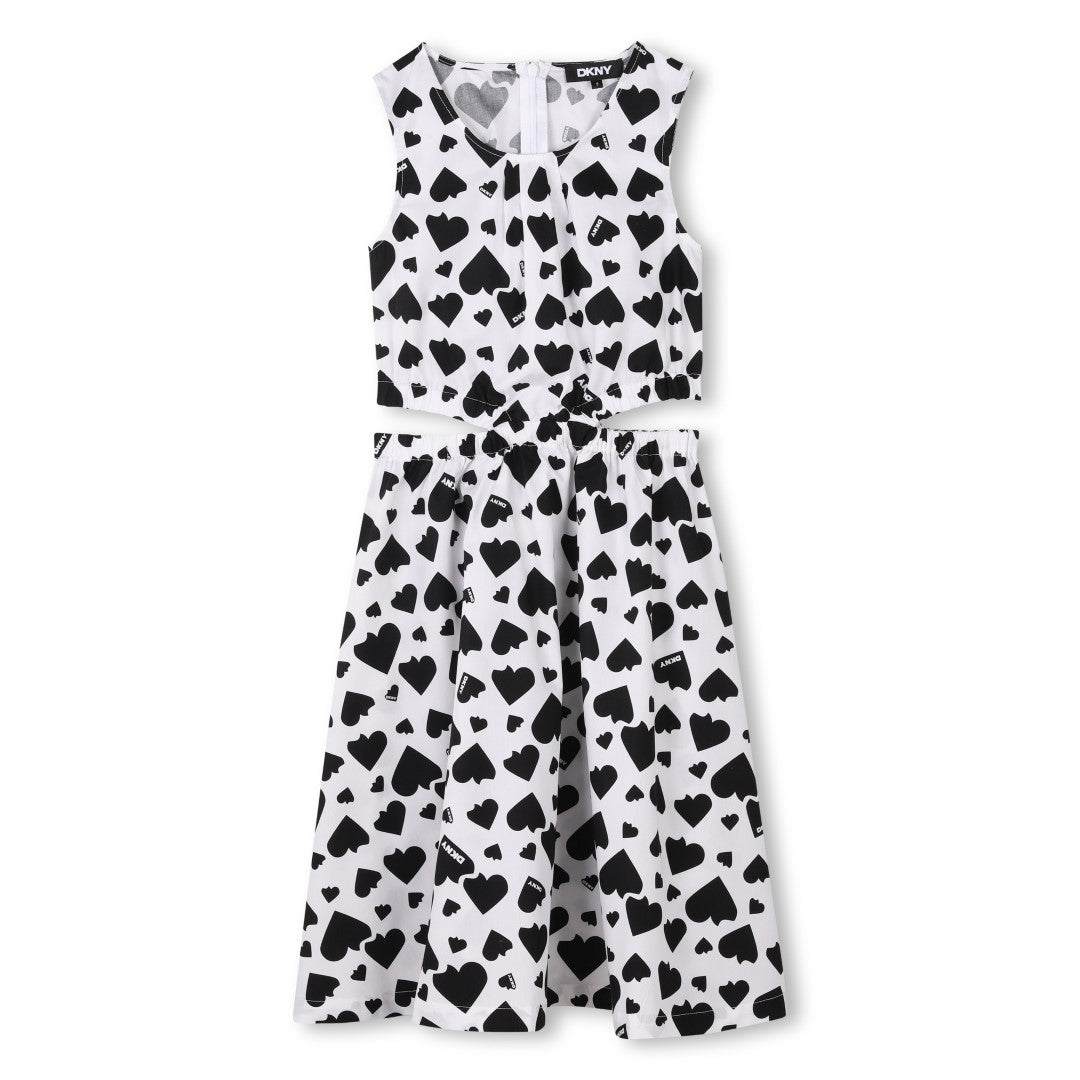 DKNY Girls Allover Heart Print Black & White Dress - Cute Casual Outfit for School, Parties & Special Occasions