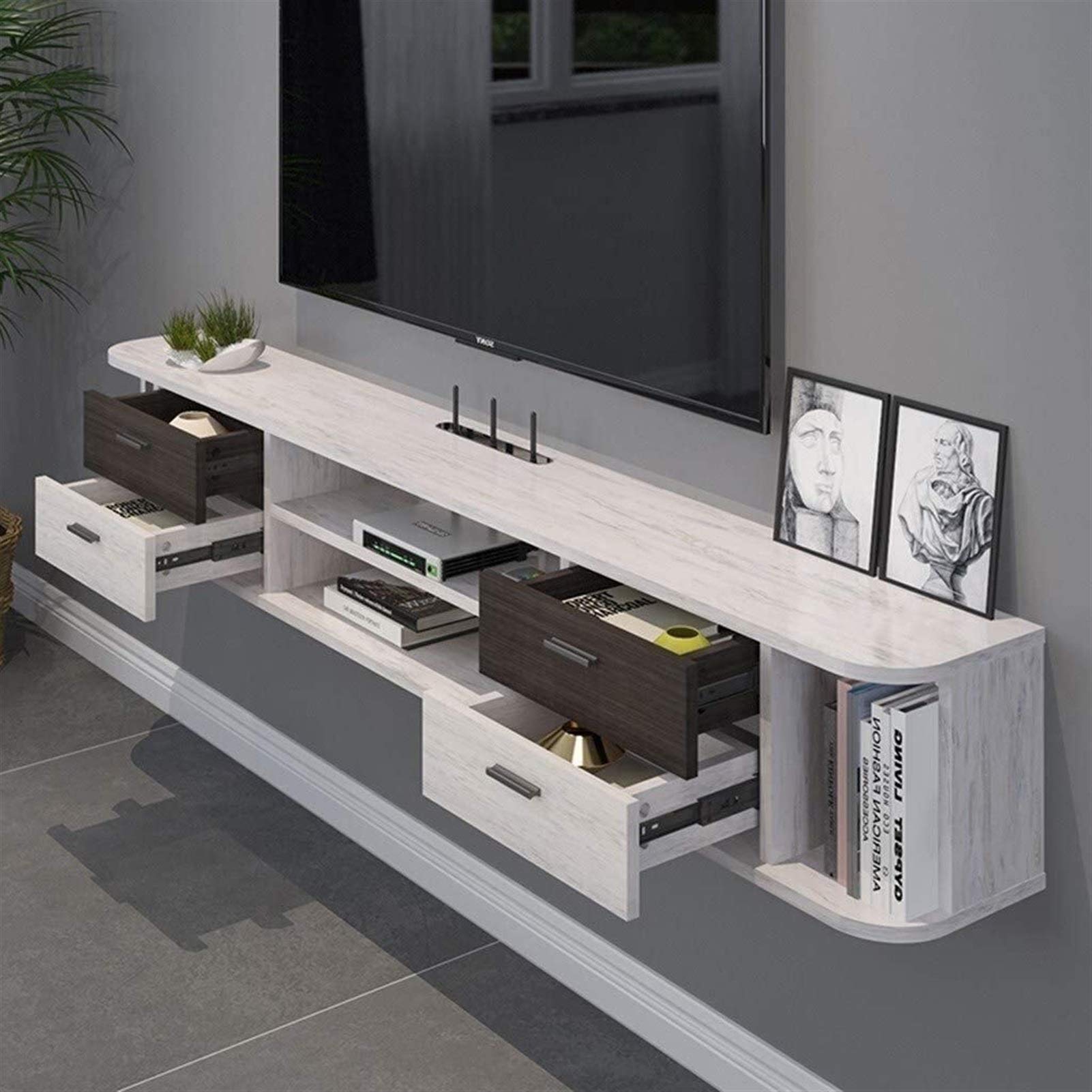 Wall Mounted TV Media Console with 4 Drawers - Floating End Table for Audio/Video Equipment - Space Saving Storage Hutch for Living Room, Bedroom & Office - DELICATEWNN (Color: Default) - Perfect for Small Spaces & Home Theater Setups