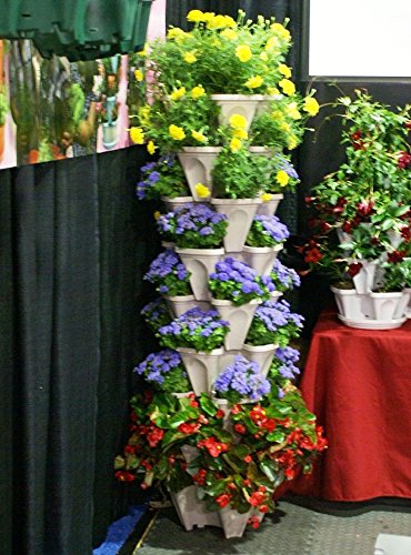 12 Large Stackable Planters for Strawberries, Vegetables, Herbs & Lettuce - Mr Stacky Vertical Gardening Pots for Soil, Hydroponics & Aquaponics - Indoor/Outdoor Stacking Container Garden System (12-Pack, Stone) - Perfect for Small Spaces, Balconies & Urban Farming
