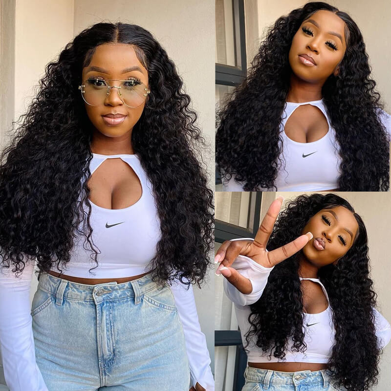 Eullair Stunning Wet Look Water Wave HD Lace Front Wig - Natural Black Human Hair Wig for Women | Low Maintenance, Heat Resistant Synthetic Wig for Daily Wear & Cosplay