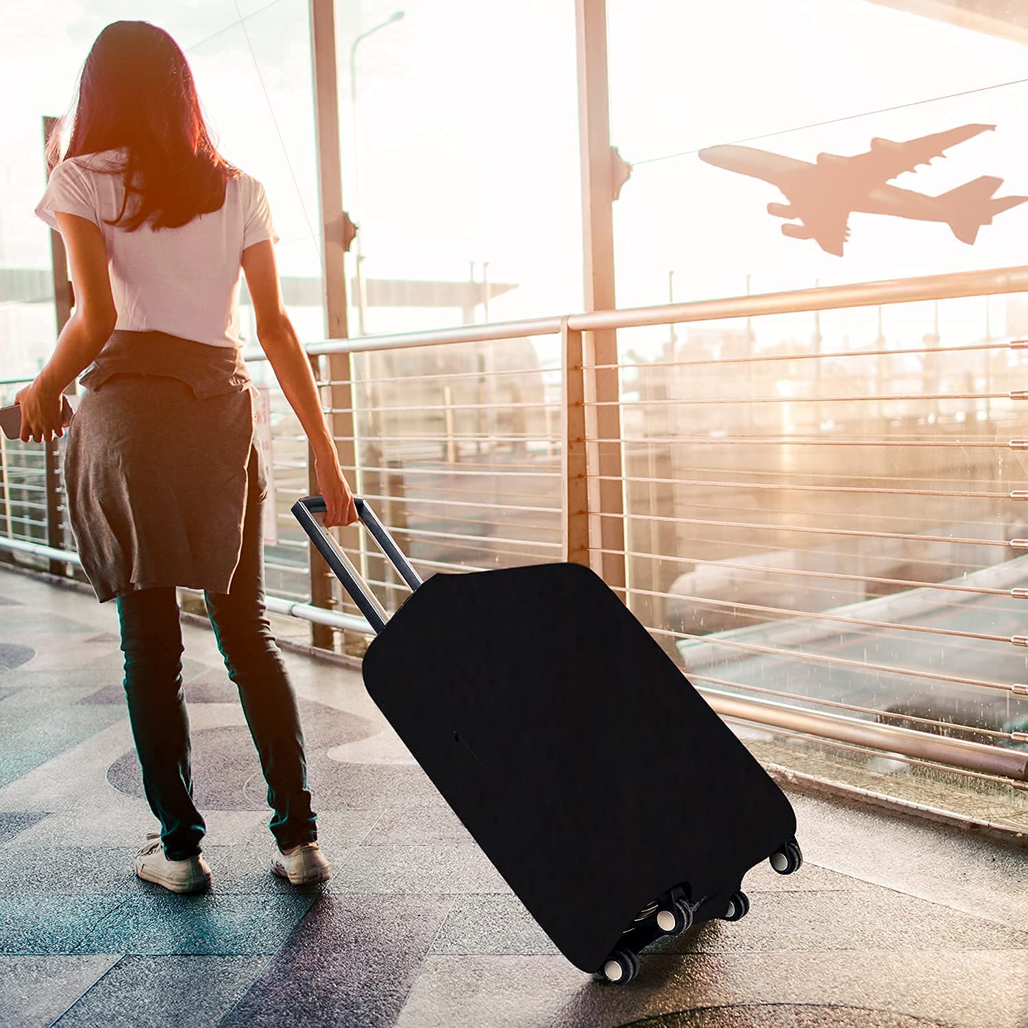 Durable Washable Suitcase Cover Protector - Anti-Scratch Dustproof Luggage Protector Fits 19-32 Inch Bags (Black) - Perfect for Travel, Storage & Airplane Use