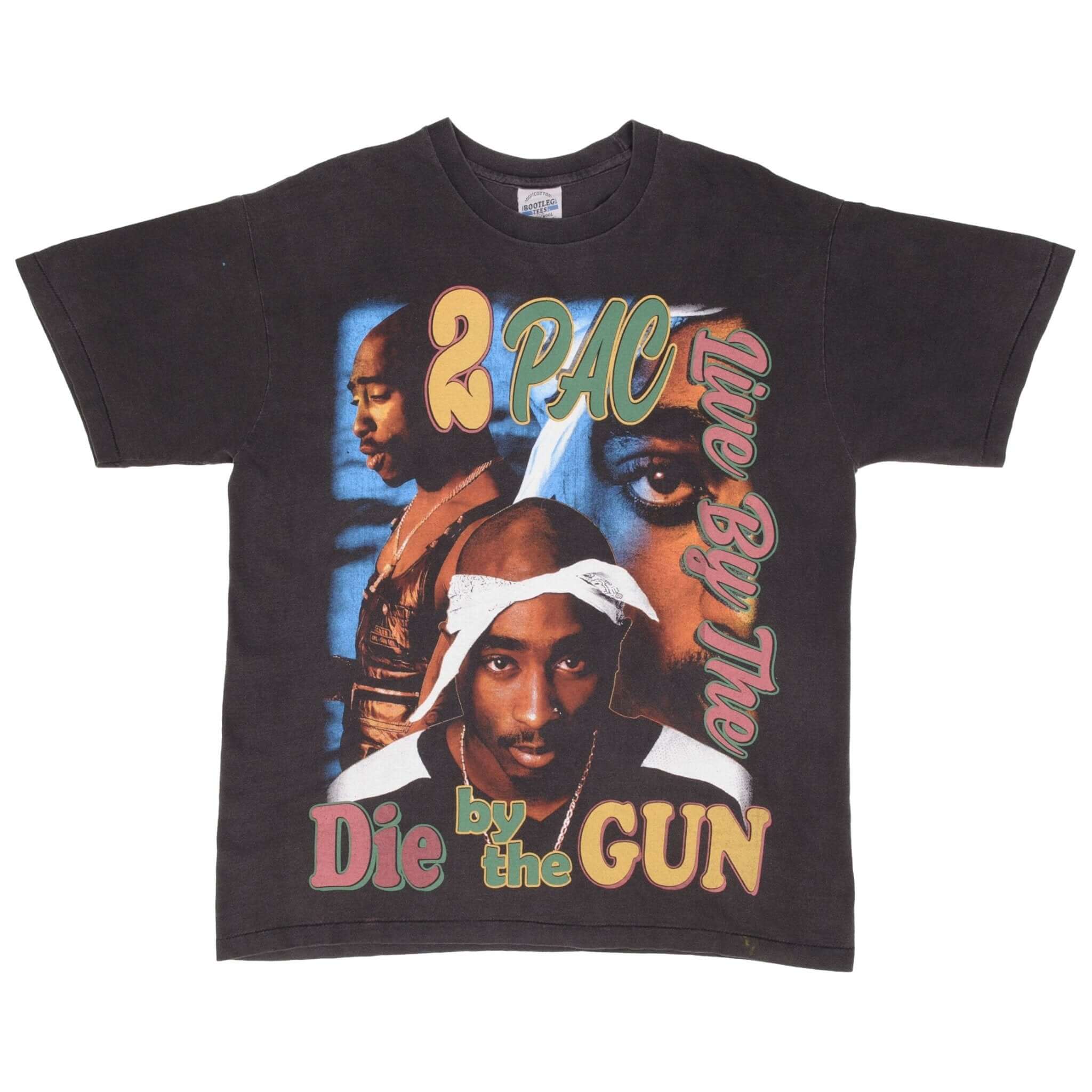 Vintage 2Pac Tupac Rap T-Shirt - Bootleg Live Die by the Gun Graphic Tee - Single Stitch XL - 90s Hip Hop Streetwear for Concerts & Casual Outfits