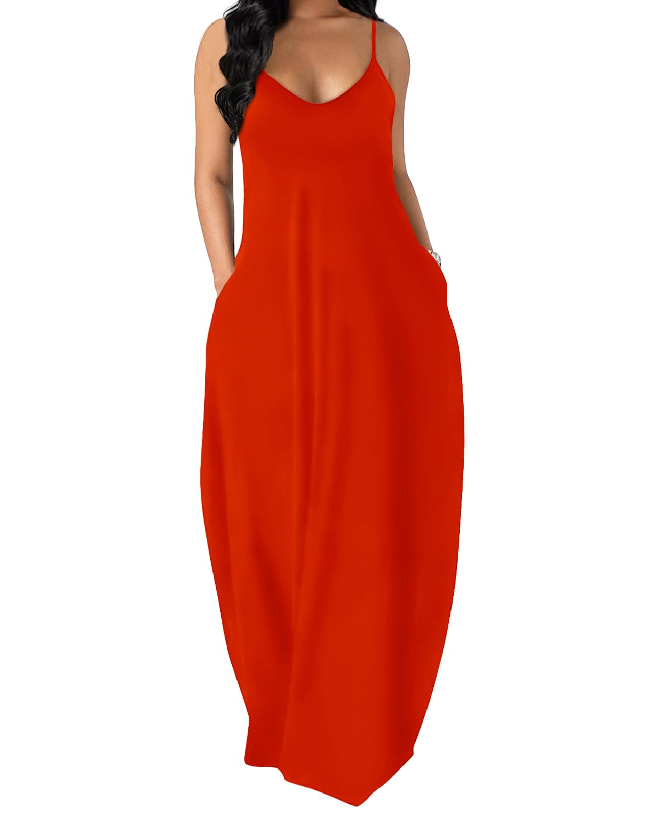 OFEEFAN Women's Summer Maxi Dress - Spaghetti Strap Flowy Long Dress with Pockets | Beach Cover Up, Vacation Outfit, Casual Sundress for Outdoor Activities