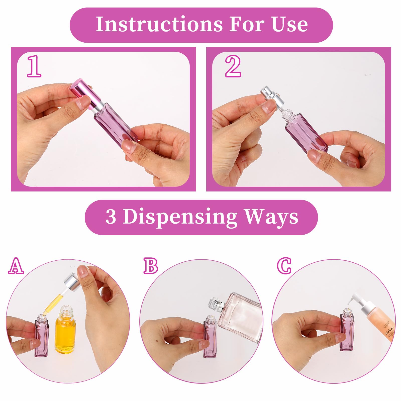 3 Pack 10ML Refillable Glass Perfume Bottles - Travel Size Mini Atomizer Sprayer for Essential Oils, Fragrances & Toiletries - Portable Leak Proof Container for Hair Styling, Gym Bag, Purse & Vacation Travel Accessories