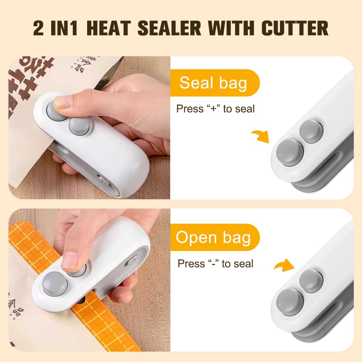 2 in 1 USB Rechargeable Mini Chip Bag Sealer - Upgraded Portable Vacuum Food Sealer for Snacks, Chips & Leftovers (2 Pack) | Perfect for Kitchen, Travel & Camping Food Storage