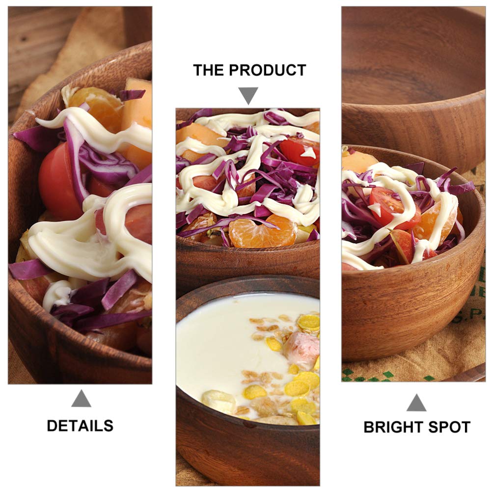 DOITOOL Handmade Wooden Salad Bowl Set - Natural Wood Serving Bowls for Fruits, Snacks, Desserts & Soup - Eco-Friendly Kitchenware for Home Dining & Party Serving