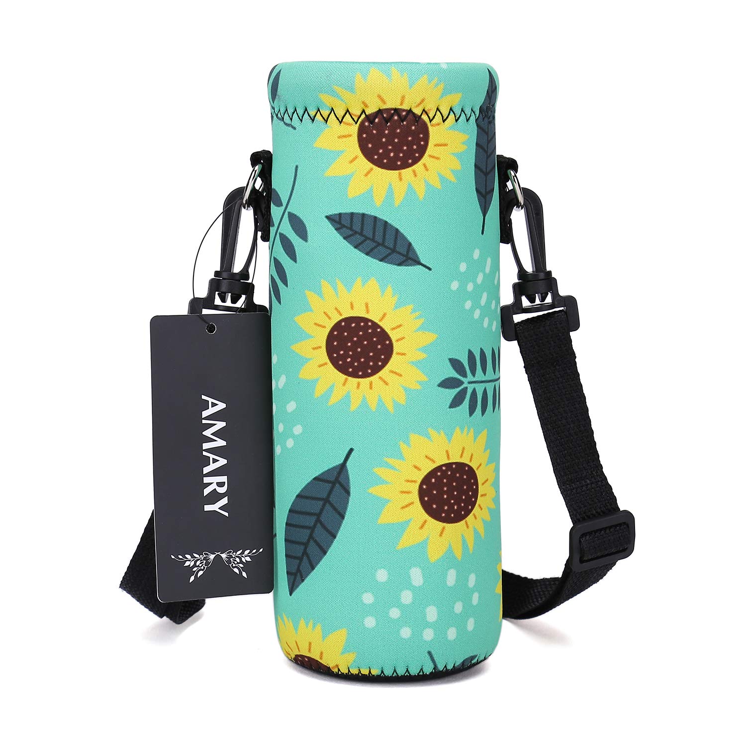 Amary 500ML Insulated Neoprene Water Bottle Holder with Adjustable Shoulder Strap - Leakproof Thermal Bottle Cover for Stainless Steel, Glass & Plastic Bottles (16.9oz) - Perfect for Hiking, Gym, Travel & Outdoor Activities (Sunflower Yellow)