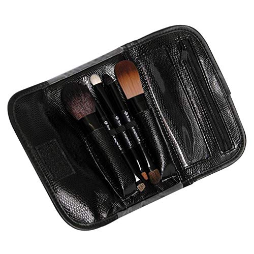 Royal & Langnickel 5-Piece Travel Cosmetic Brush Set - Black | Portable Makeup Brush Kit for On-The-Go Beauty | Perfect for Vacation, Gym Bag & Daily Touch-Ups