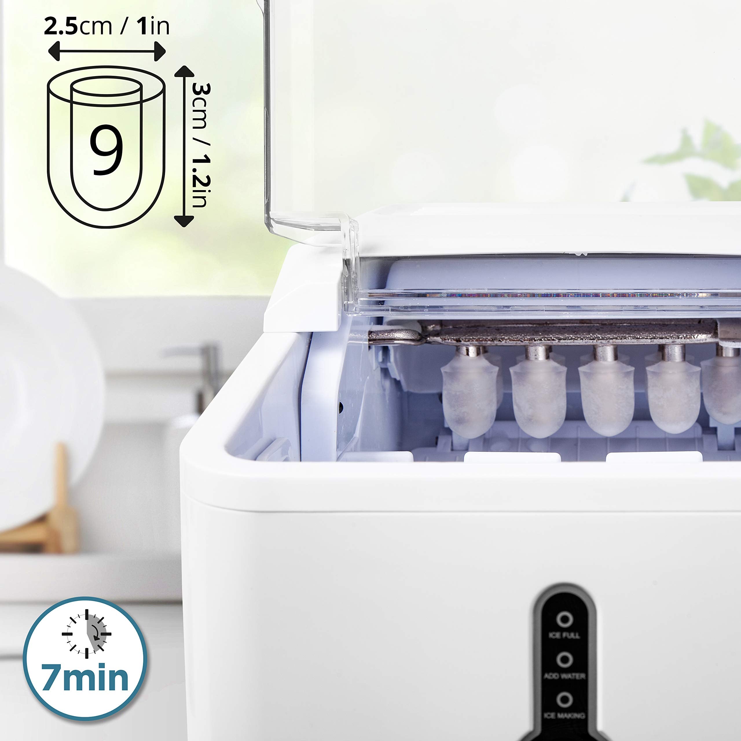Duronic ICM120 Portable Ice Maker Machine - Fast 7-Minute Ice Cube Production, 12KG/24H Self-Cleaning, Includes Ice Scoop & Basket - Perfect for Home, Office, Bar, RV, BBQ Parties & Outdoor Gatherings - White