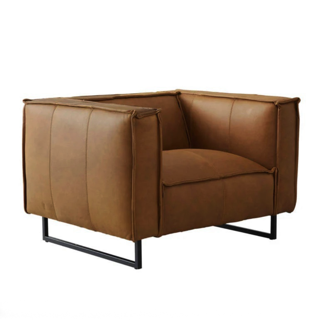 Premium Brentwood Leather Chair - Modern & Comfortable Living Room Seating for Home & Office - Perfect for Relaxing, Reading & Entertaining Guests