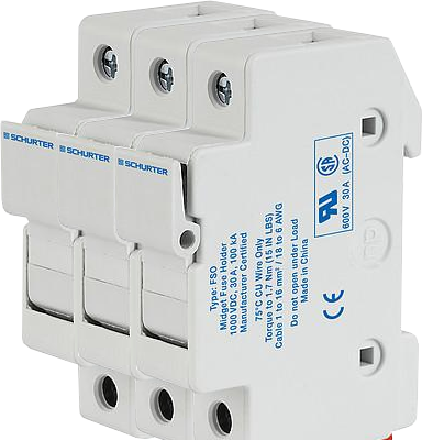 FSO DIN Rail Mount Fuse Holder 3 Pole for 10.3 x 38mm, 1000VDC Solar PV Fuse (ASO Series) - Ideal for Solar Panel Systems, Industrial Control Panels, and Electrical Distribution Boxes