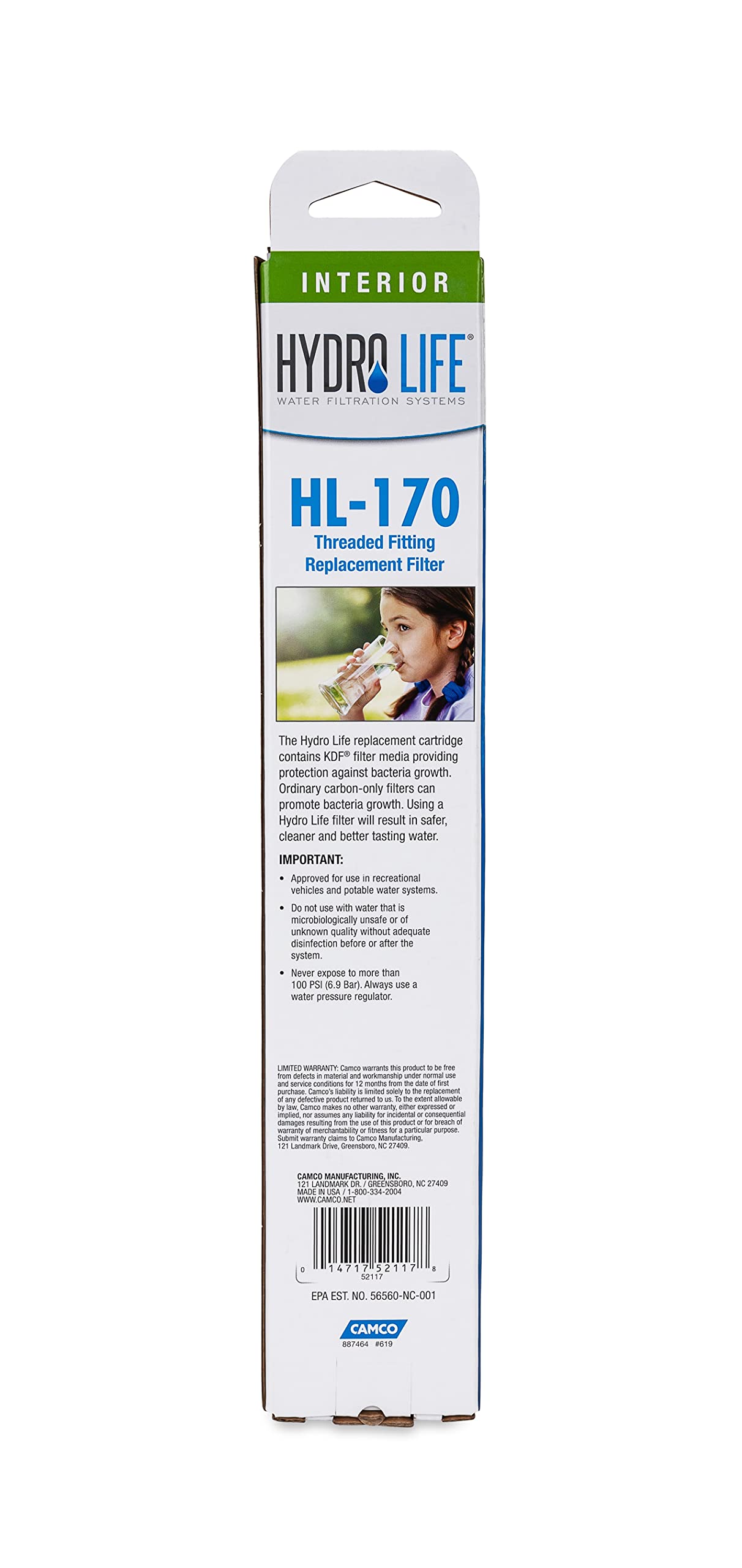Hydro Life G 2625 Water Filter Replacement for HL 170 - Threaded Connection - Compatible with Under Sink, RV & Home Water Filtration Systems