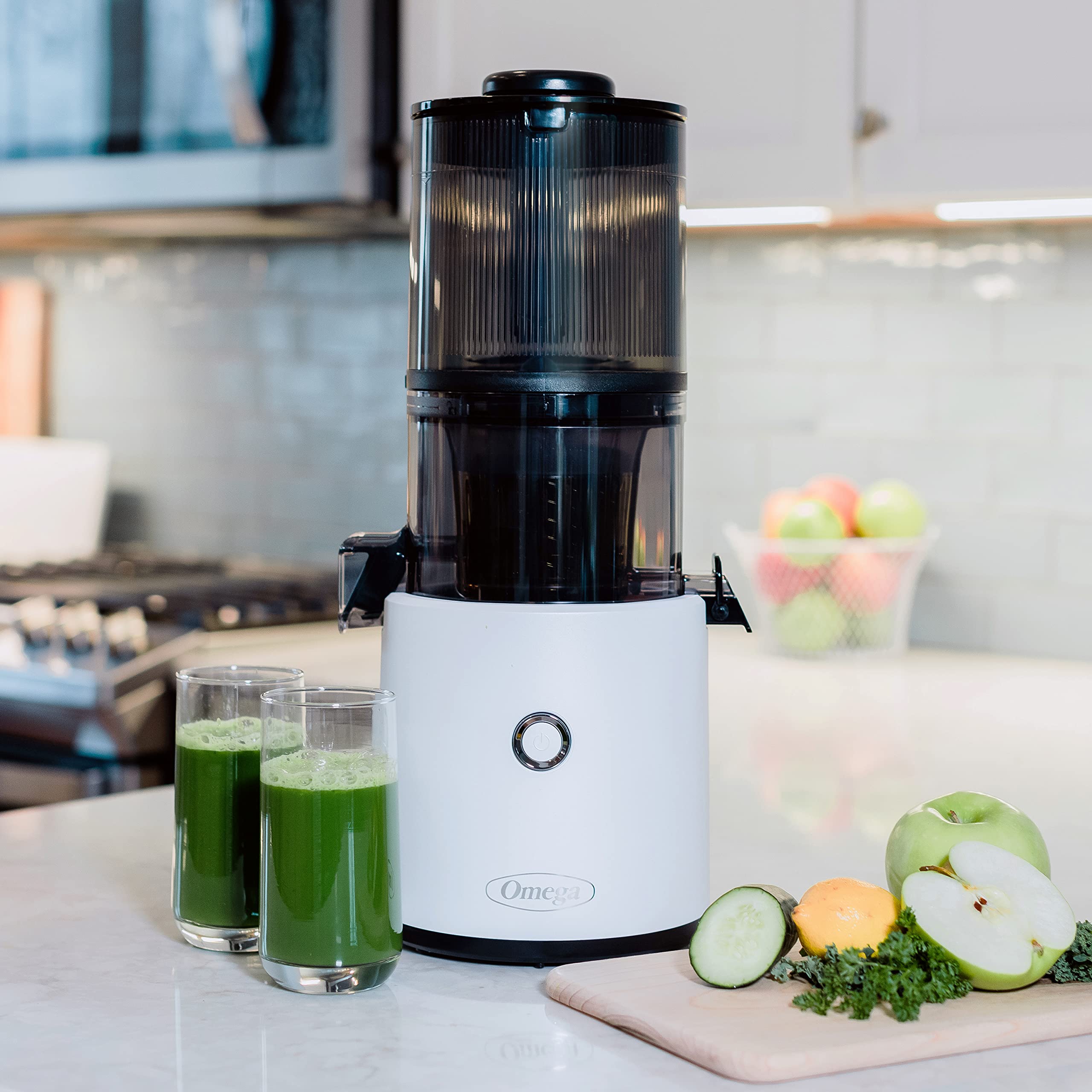 Omega Slow Masticating Juicer - Cold Press Fruit & Vegetable Juice Extractor with 68oz Large Hopper, 150W Motor, Easy Clean Design - Perfect for Healthy Juicing at Home, Gym or Office (White)