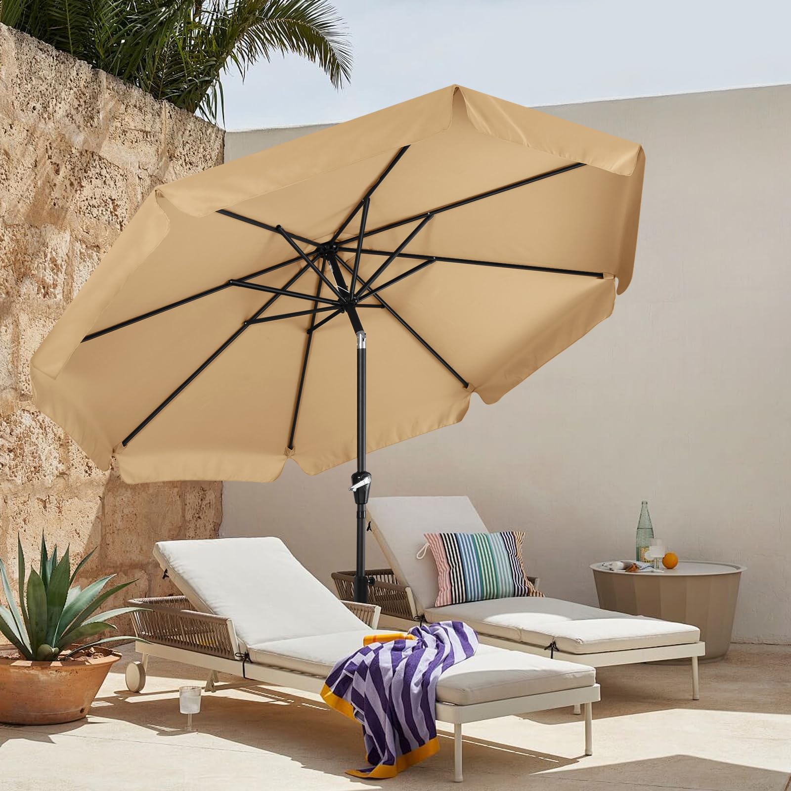 MASTERCANOPY 9ft Patio Umbrella with 8 Ribs - Khaki Outdoor Table Umbrella for Restaurant, Poolside & Backyard - Sun Shade Market Umbrella for Outdoor Dining & Relaxation