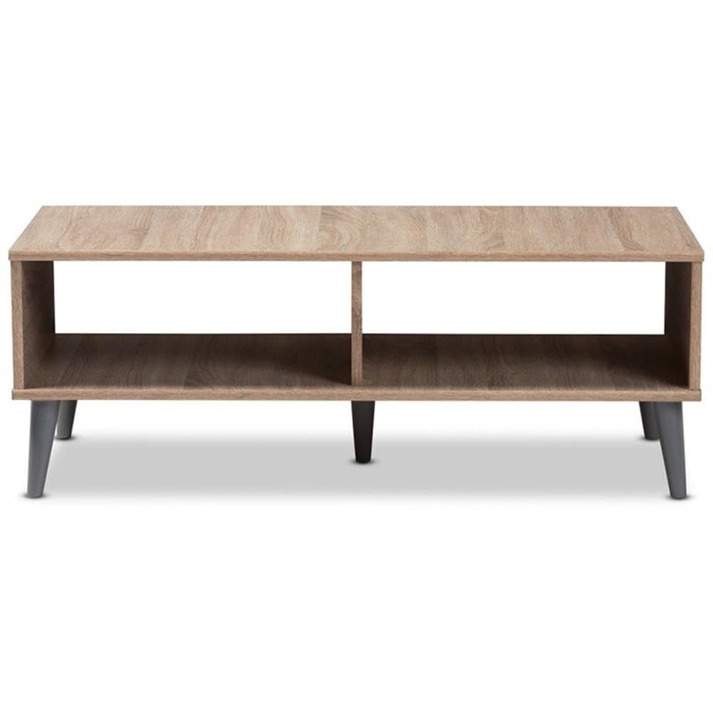 BOWERY HILL Solid Oak Wood Coffee Table with Light Grey Finish - Modern Living Room Furniture for Small Spaces & Home Decor