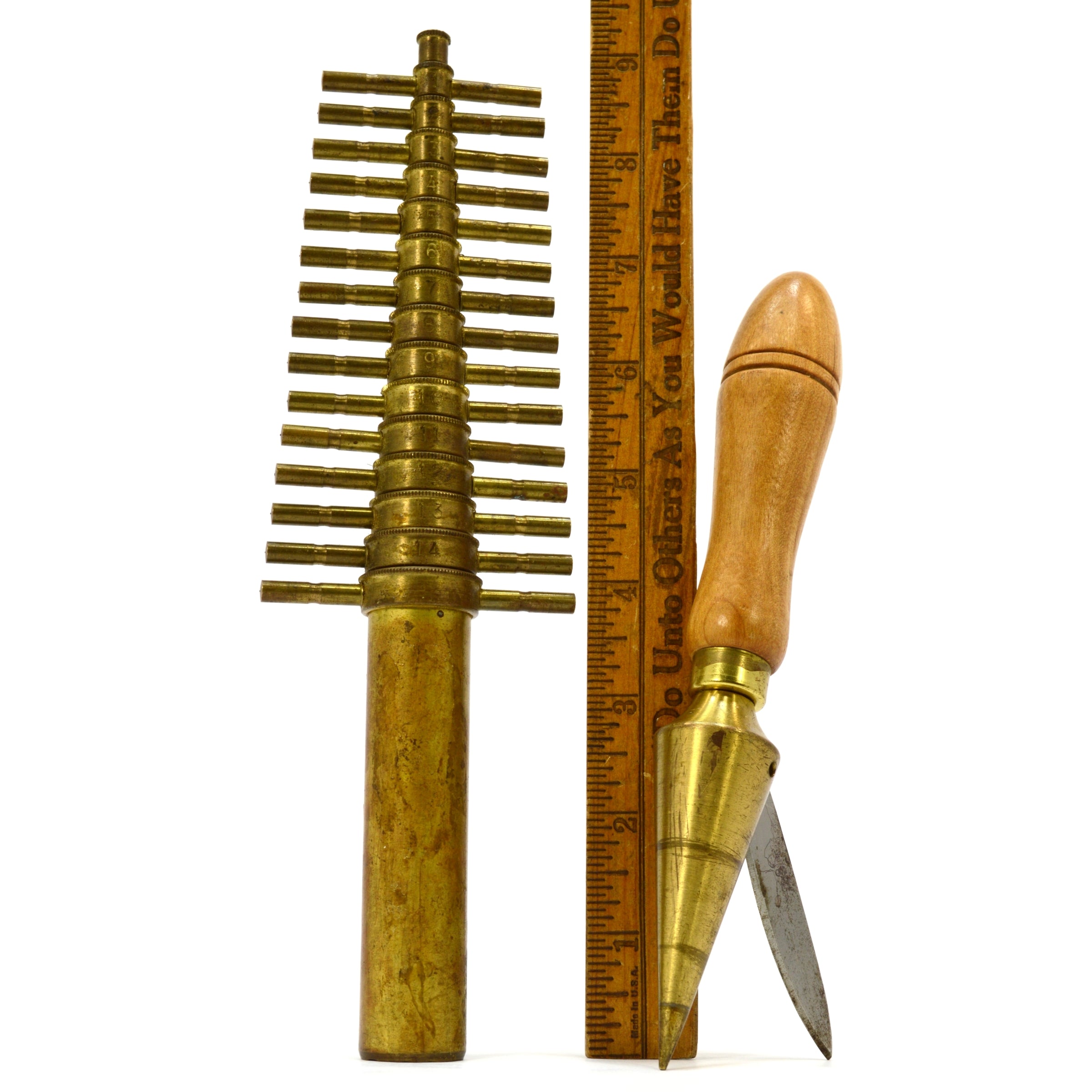 Vintage Antique Apothecary Cork Borer Set - 15-Piece Brass Tools with Bonus Sharpener (2-Piece Lot) for Home Brewing, Chemistry Labs & DIY Projects