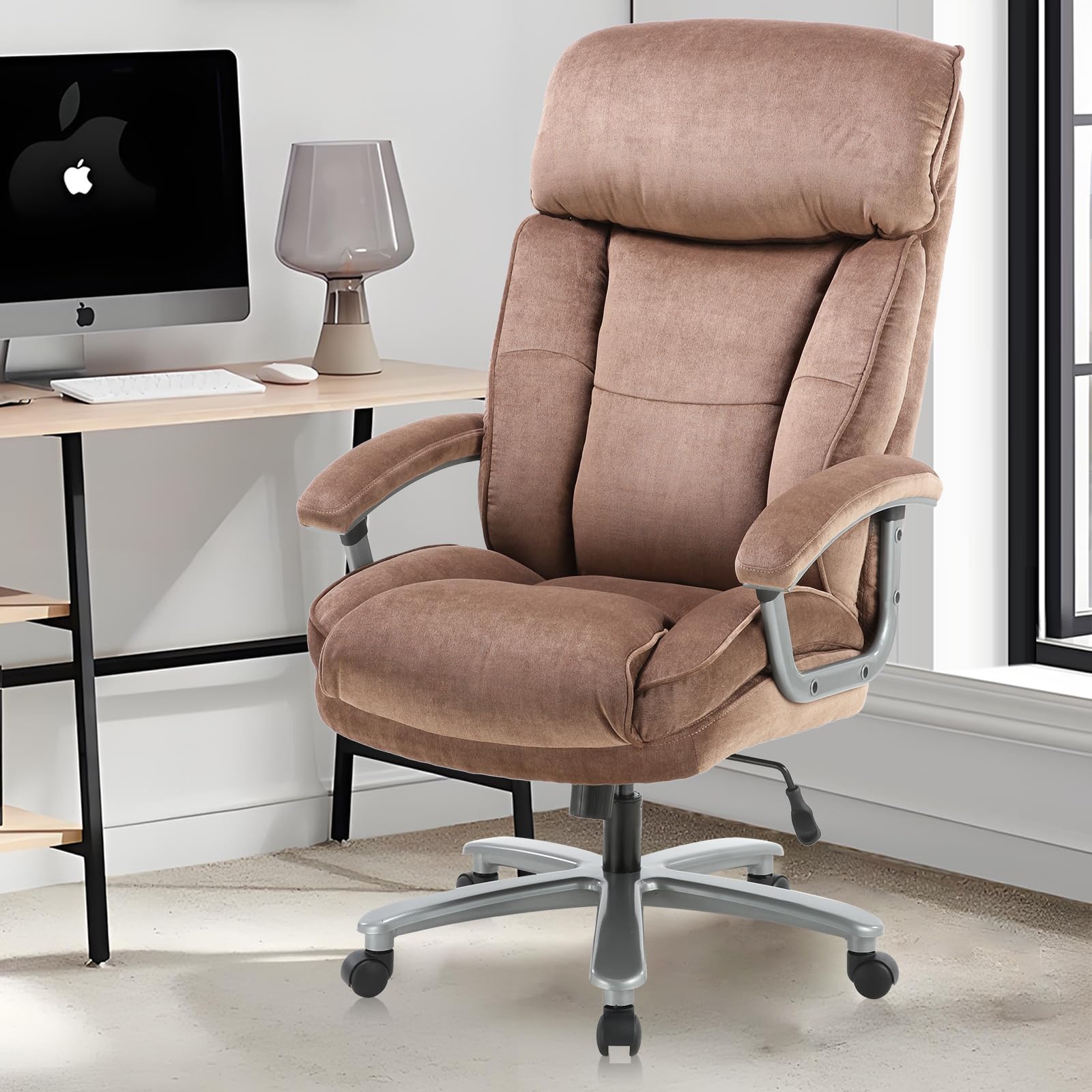 CLATINA Ergonomic Big and Tall Executive Office Chair - 400lbs Weight Capacity, Adjustable Height, Thick Padding with Headrest & Armrest - Upholstered Swivel Chair for Home Office (Beige) - Perfect for Long Work Hours and Comfortable Workspace Setup