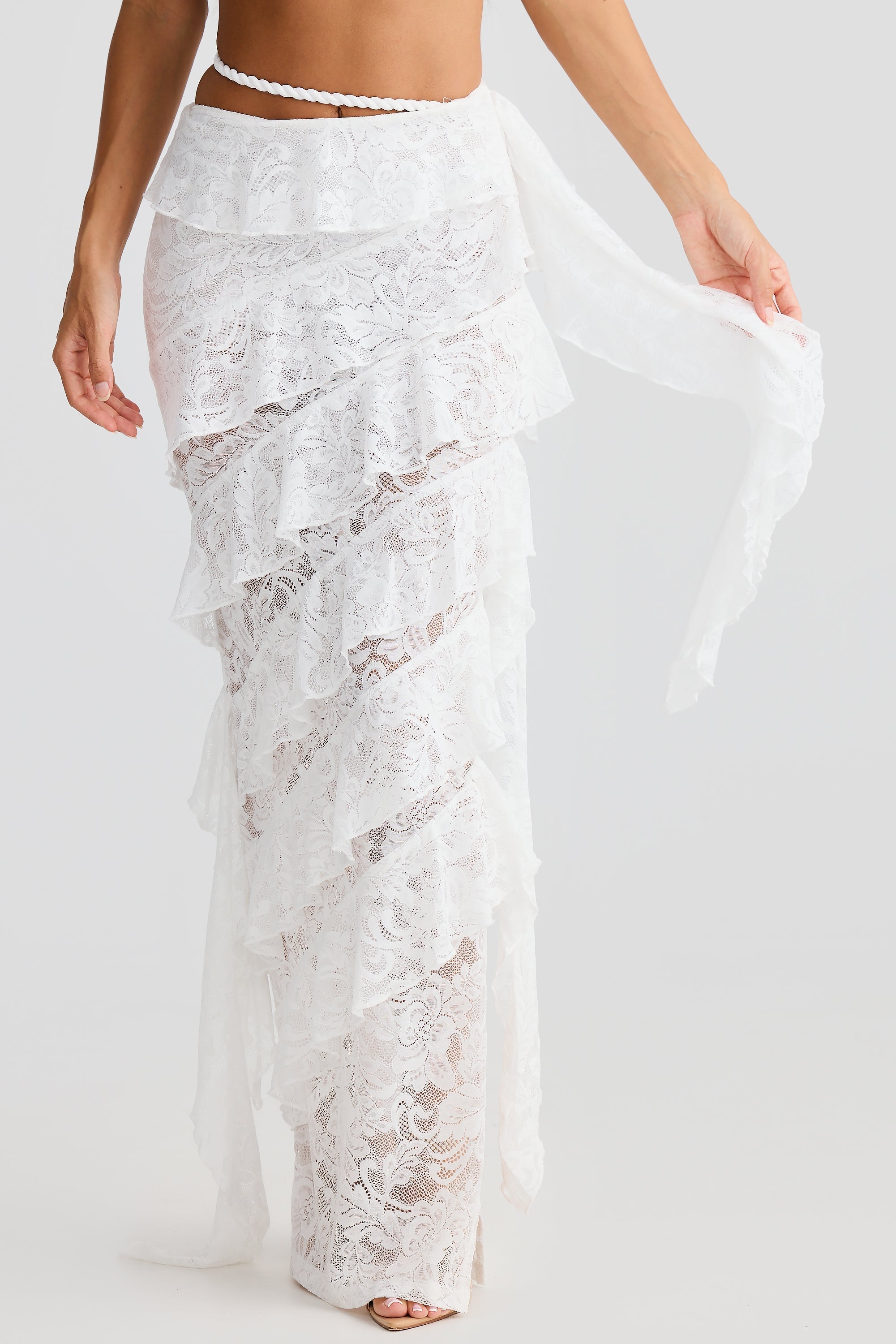 Handmade Rope Crop Top & Lace Skirt Set - White Summer Outfit for Beach, Vacation & Boho Fashion