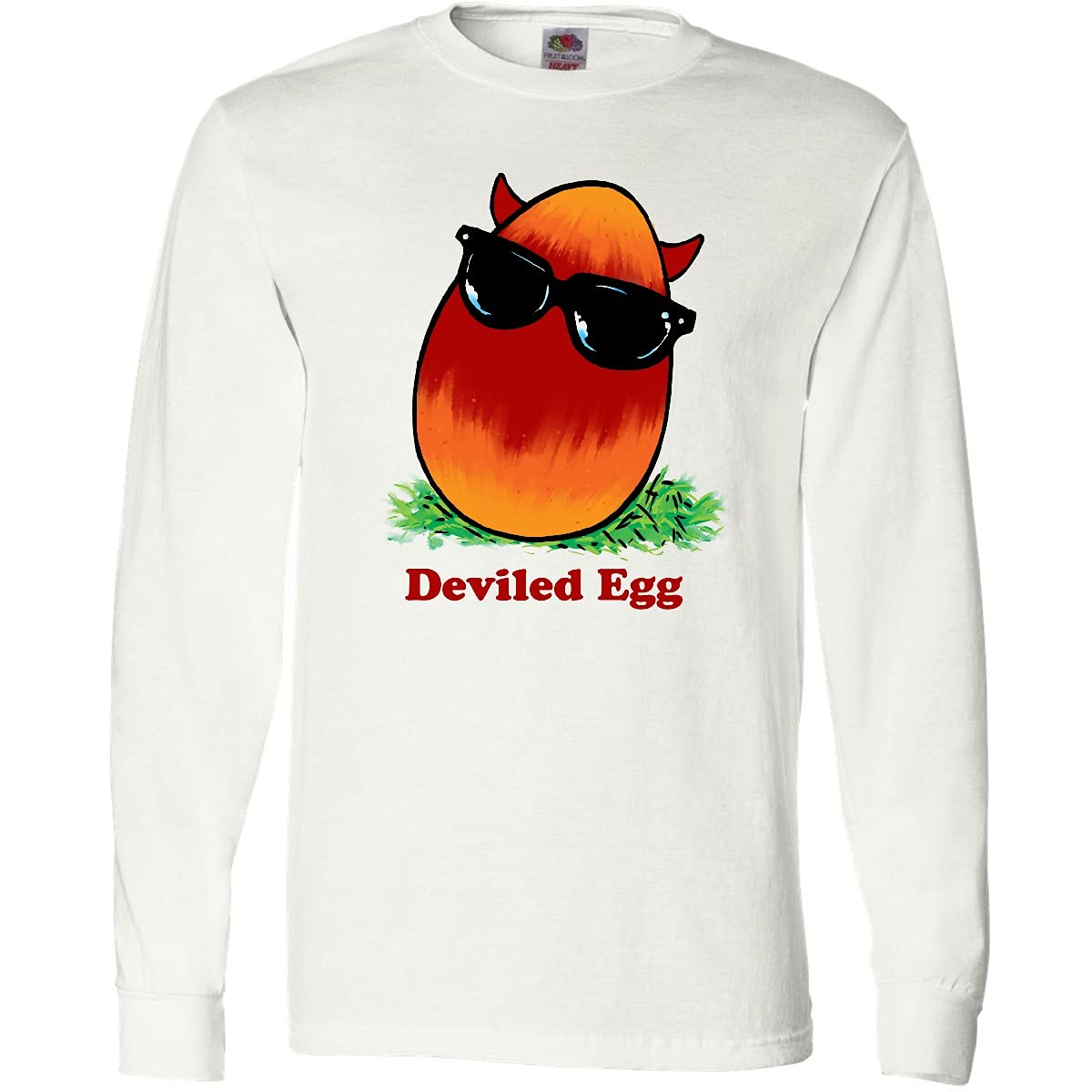 Easter Devil Egg Horns Long Sleeve T-Shirt - Funny Red & Orange Holiday Graphic Tee for Easter Costumes & Themed Parties