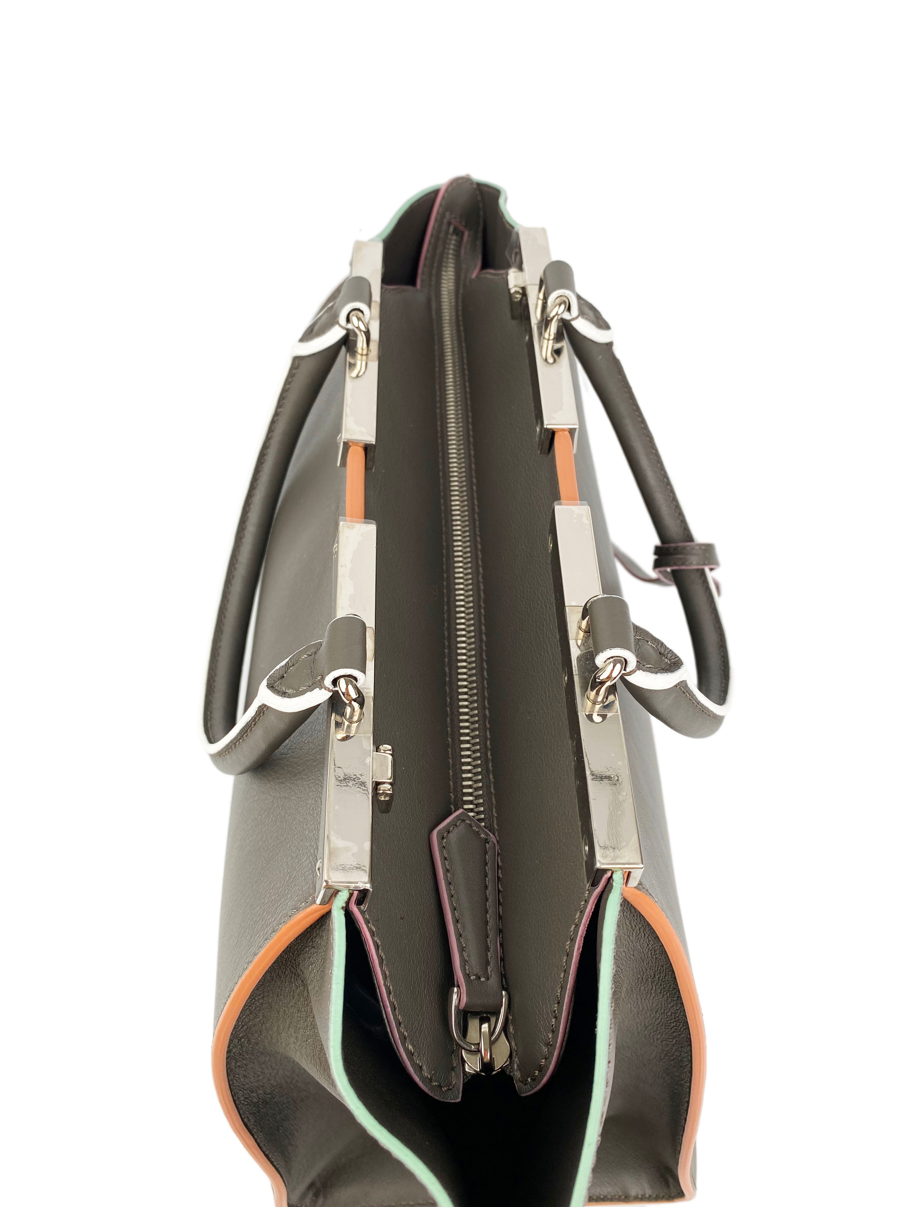 Fendi 2Jours Grey Leather Tote Bag for Women - Luxury Designer Handbag for Work, Travel & Everyday Use