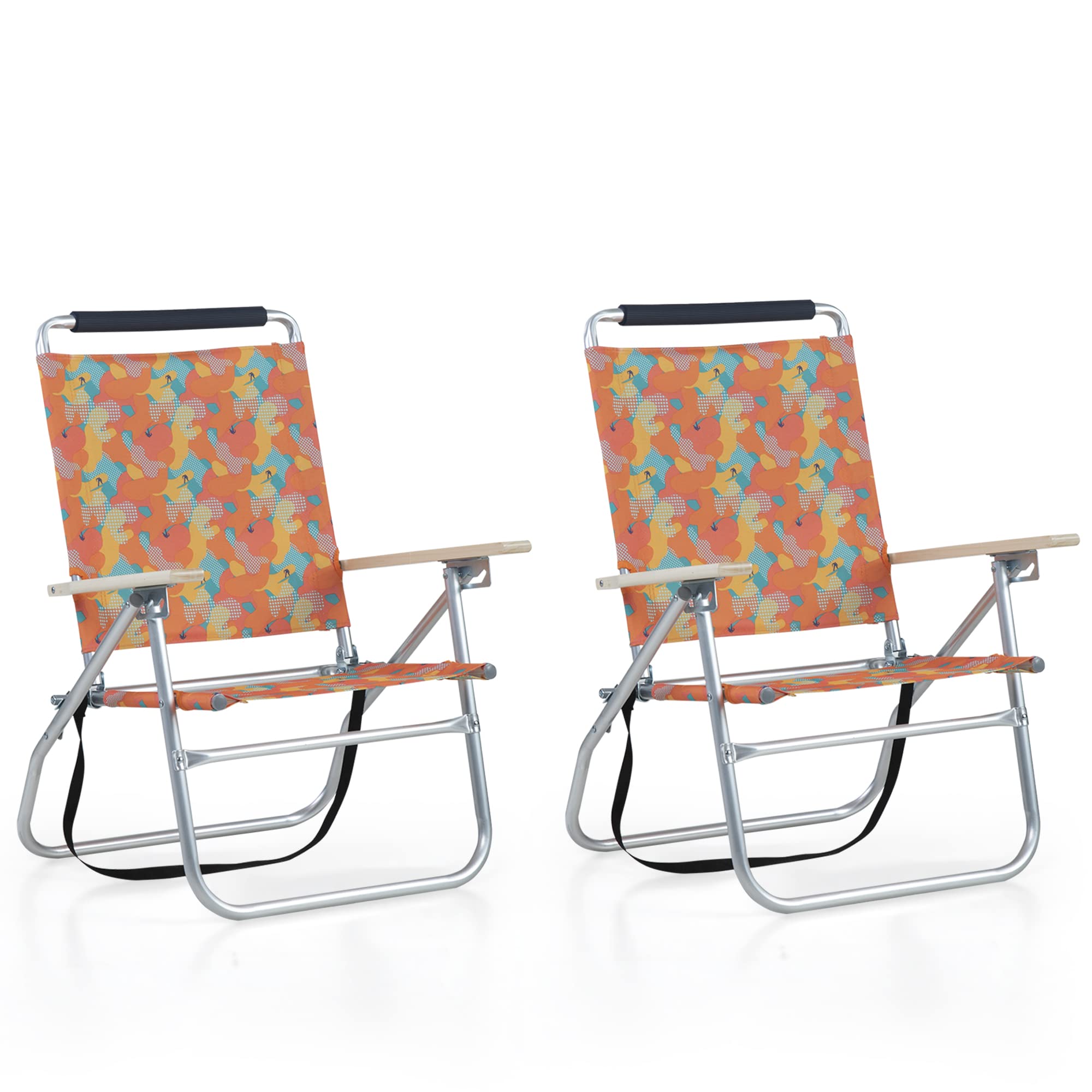 GREEN PARTY 2 Pack Lightweight Aluminum Folding Beach Chairs with Cooler Bag & Armrest - Reclining Outdoor Chairs for Camping, Lawn, Pool & Beach - Supports 250LBS - Perfect for Relaxing, Sunbathing & Picnics