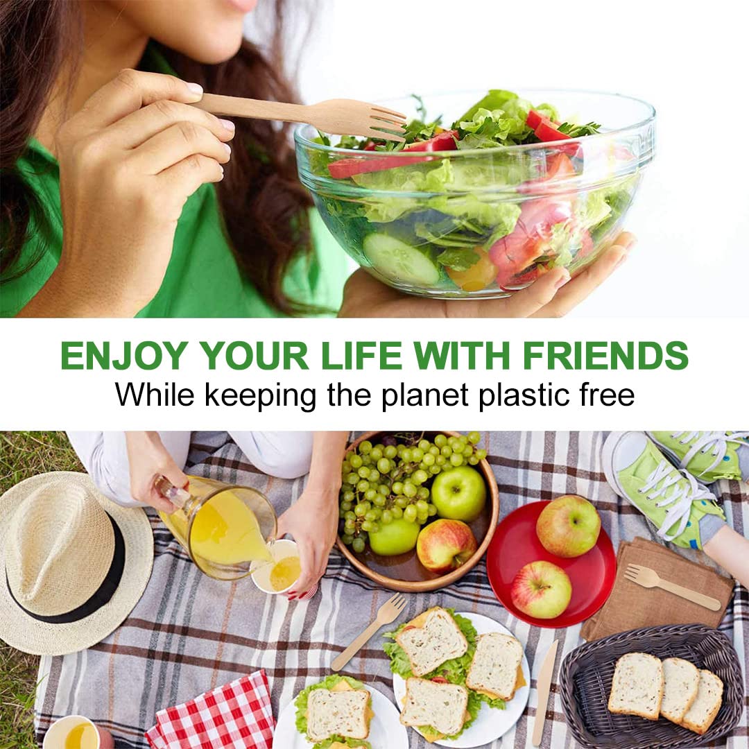 Eco-Friendly Disposable Wooden Cutlery Set - 360 Pieces (180 Forks, 90 Spoons, 90 Knives) | Biodegradable Utensils for Parties, Picnics & Catering Events