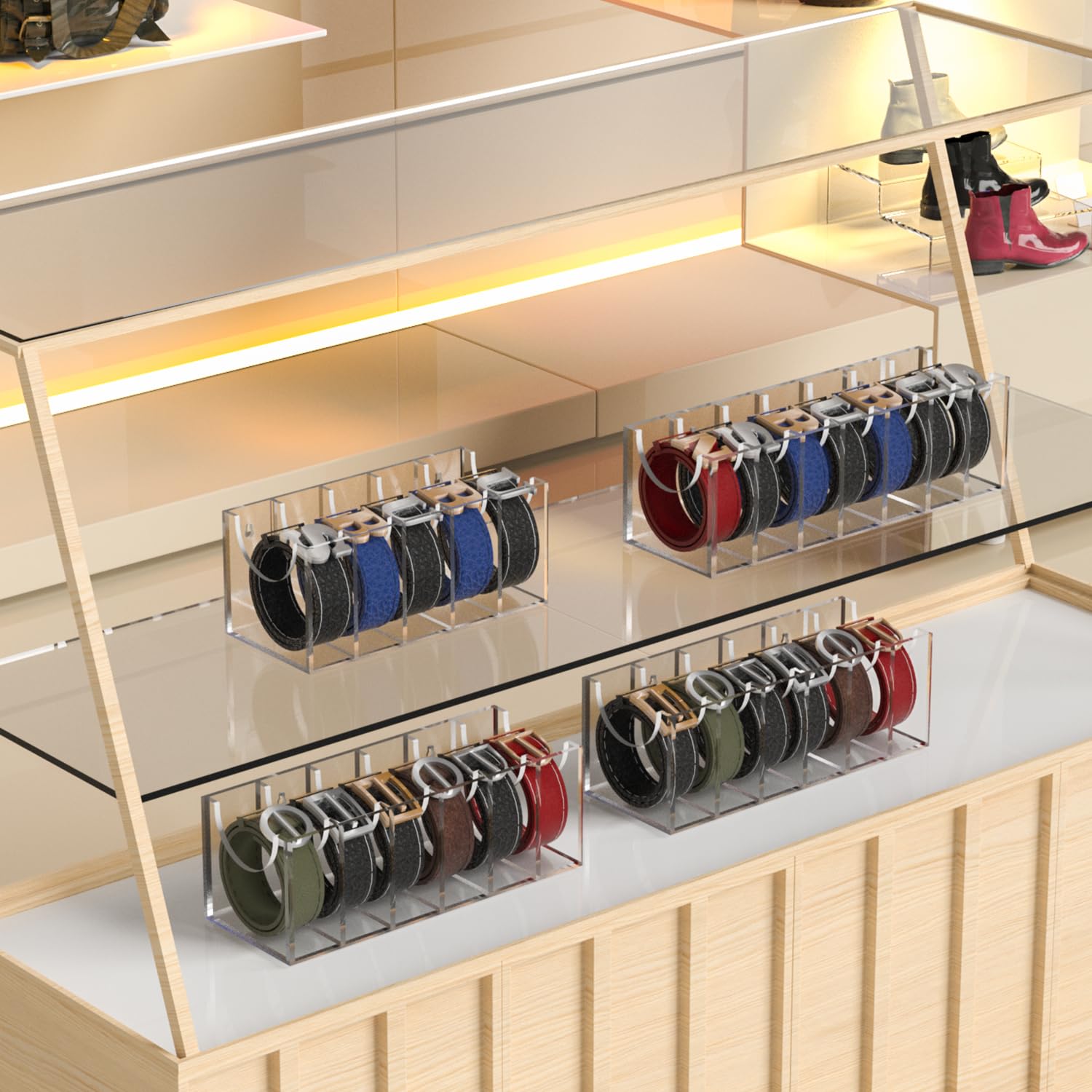 GTI Belt Organizer - 7 Compartment Acrylic Tie & Belt Storage Case for Men & Women - Closet & Drawer Organizer for Neat Accessory Display (Perfect for Home, Office & Travel Organization)