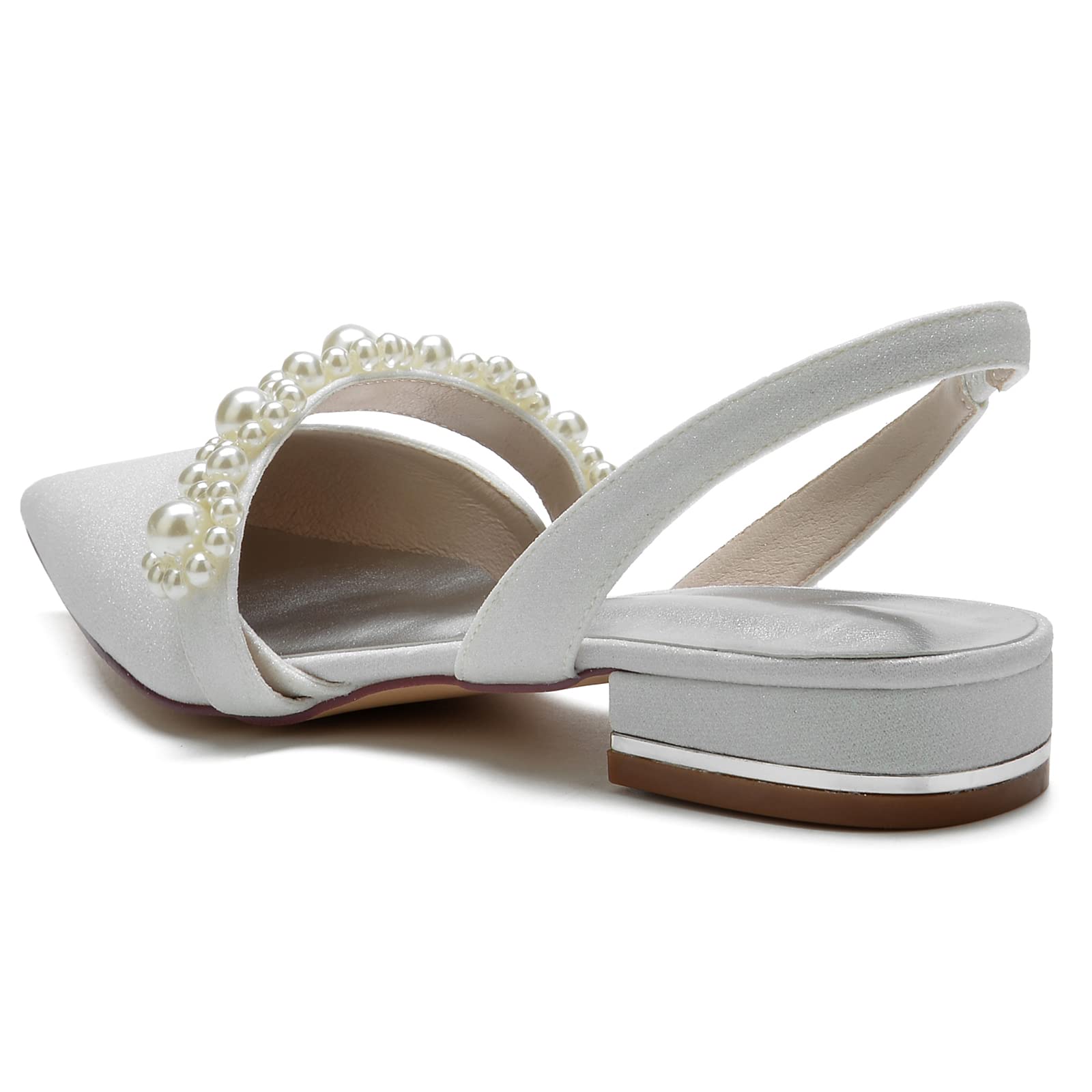 Sparkly Closed Toe Satin Pearl Wedding Flats - Comfortable Mary Jane Bridal Shoes for Bride | Slip-On Women's Dress Pumps for Evening, Prom, Party & Special Occasions
