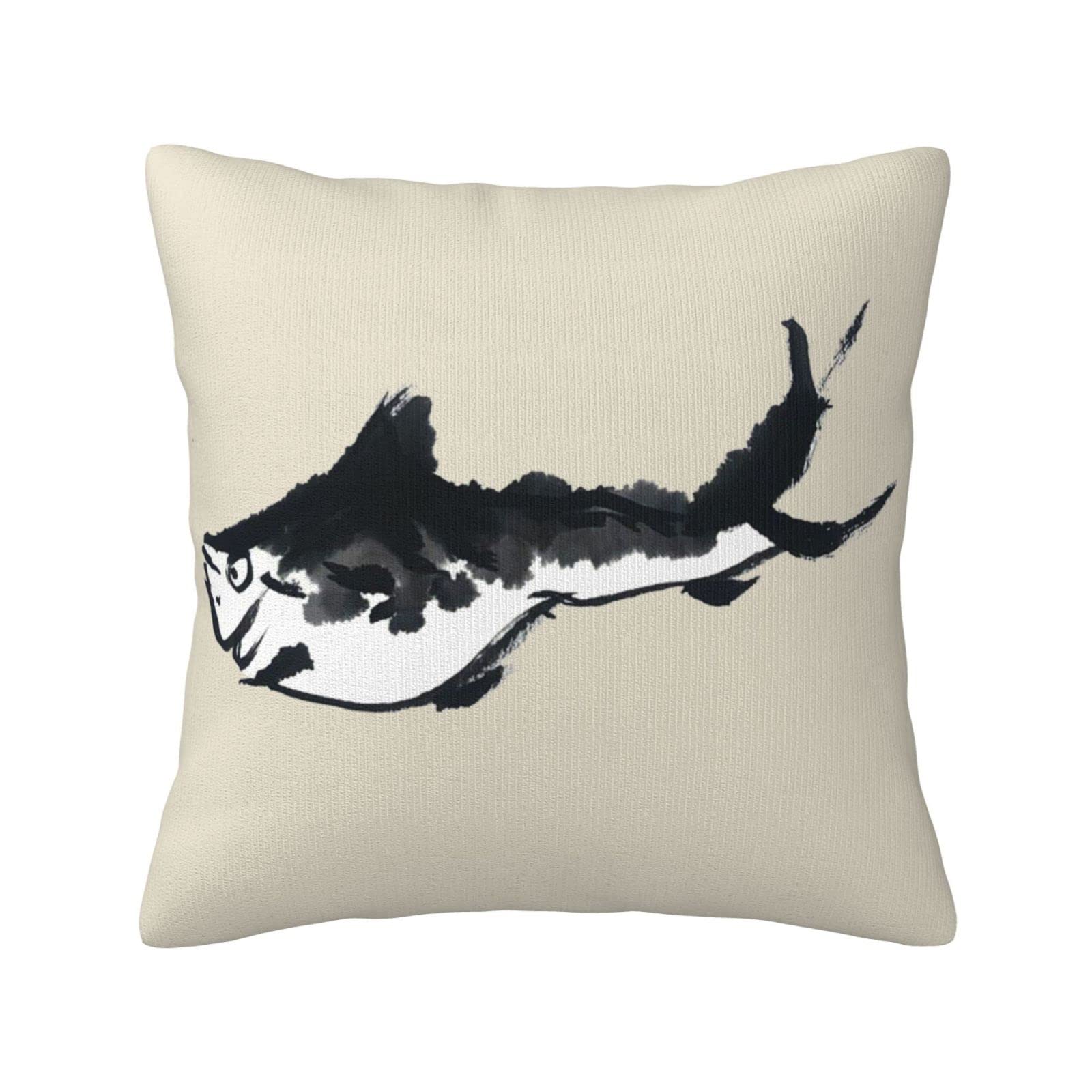 Pooizsdzzz 16x16 Inch Fish Print Pillow Cover - Soft Beige Cushion Case for Sofa, Bedroom & Home Decor - Perfect for Living Room Accents, Cozy Reading Nooks & Nursery Decor