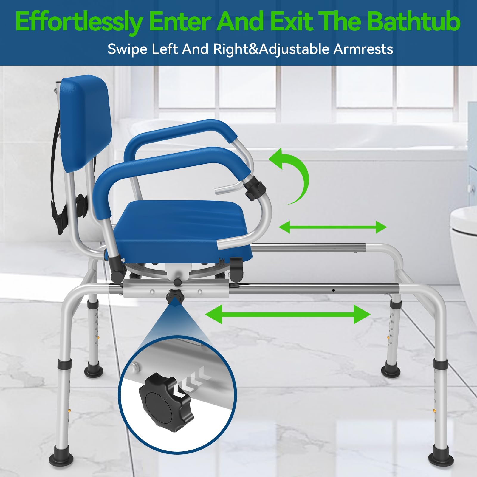 FSA/HSA Eligible Adjustable Shower Chair with Swivel Seat & Pivoting Arms - Sliding Transfer Bench for Bathtub - 350 lb Weight Capacity - Padded Shower Seat - Ideal for Elderly & Disabled Bathroom Safety - Blue
