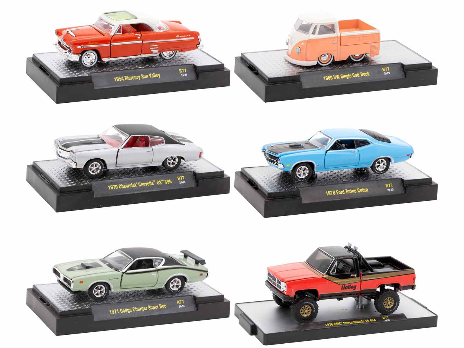 Limited Edition M2 Machines 1/64 Scale Diecast Model Cars - Set of 6 Auto Meets Vehicles in Display Cases (Release 77) - Perfect for Collectors, Gift Giving & Car Enthusiast Displays