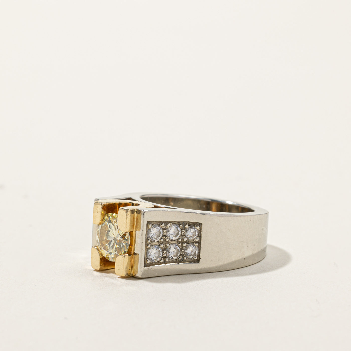 1.70ctw High Set Yellow Diamond Heavy Gold Ring - Size 6 | Luxury Engagement, Wedding, Anniversary Jewelry Gift for Women
