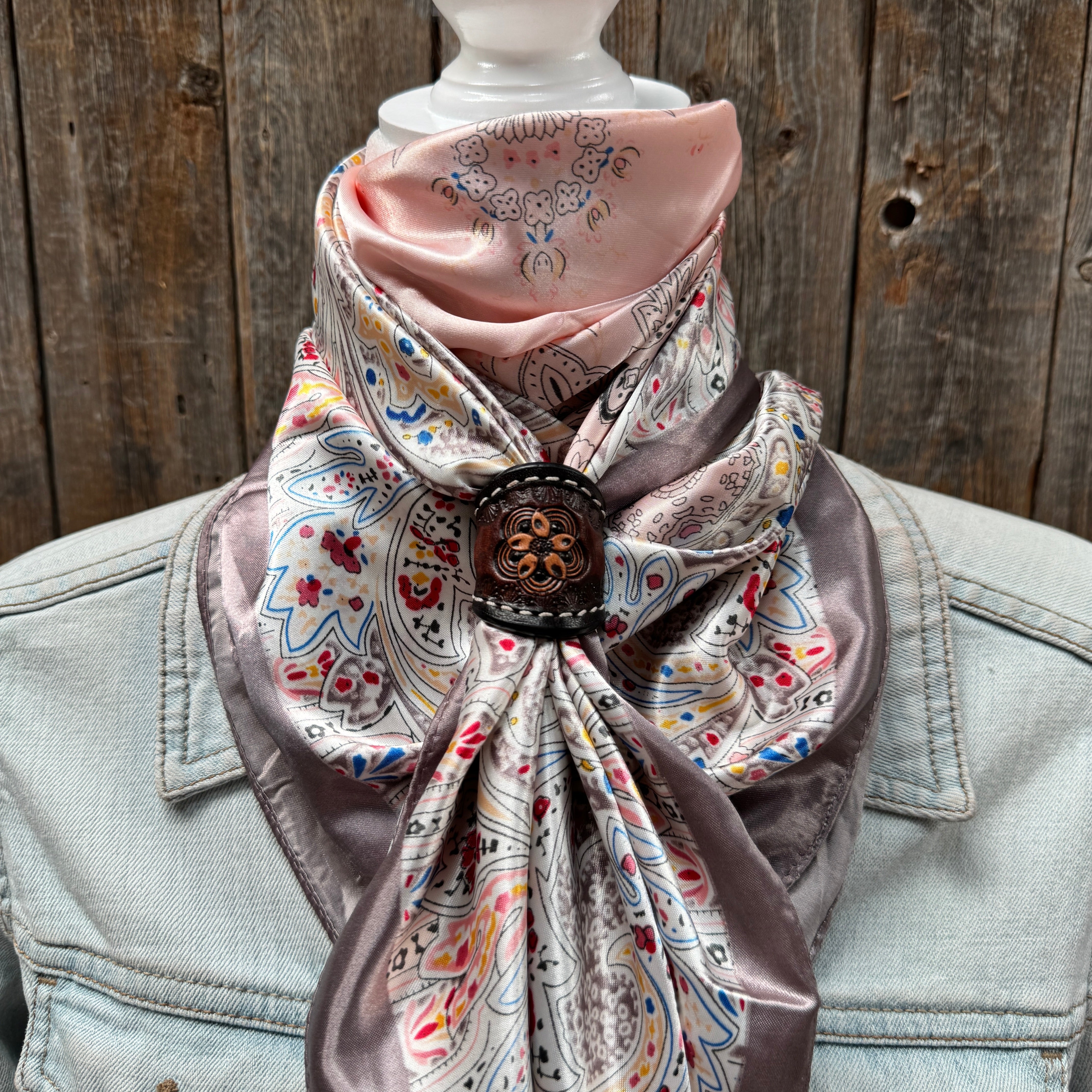 35X35 Pink Floral Wild Rag Scarf WR3422 - Western Bandana & Cowboy Neckwear for Women - Perfect for Rodeo, Horse Riding, and Outdoor Adventures