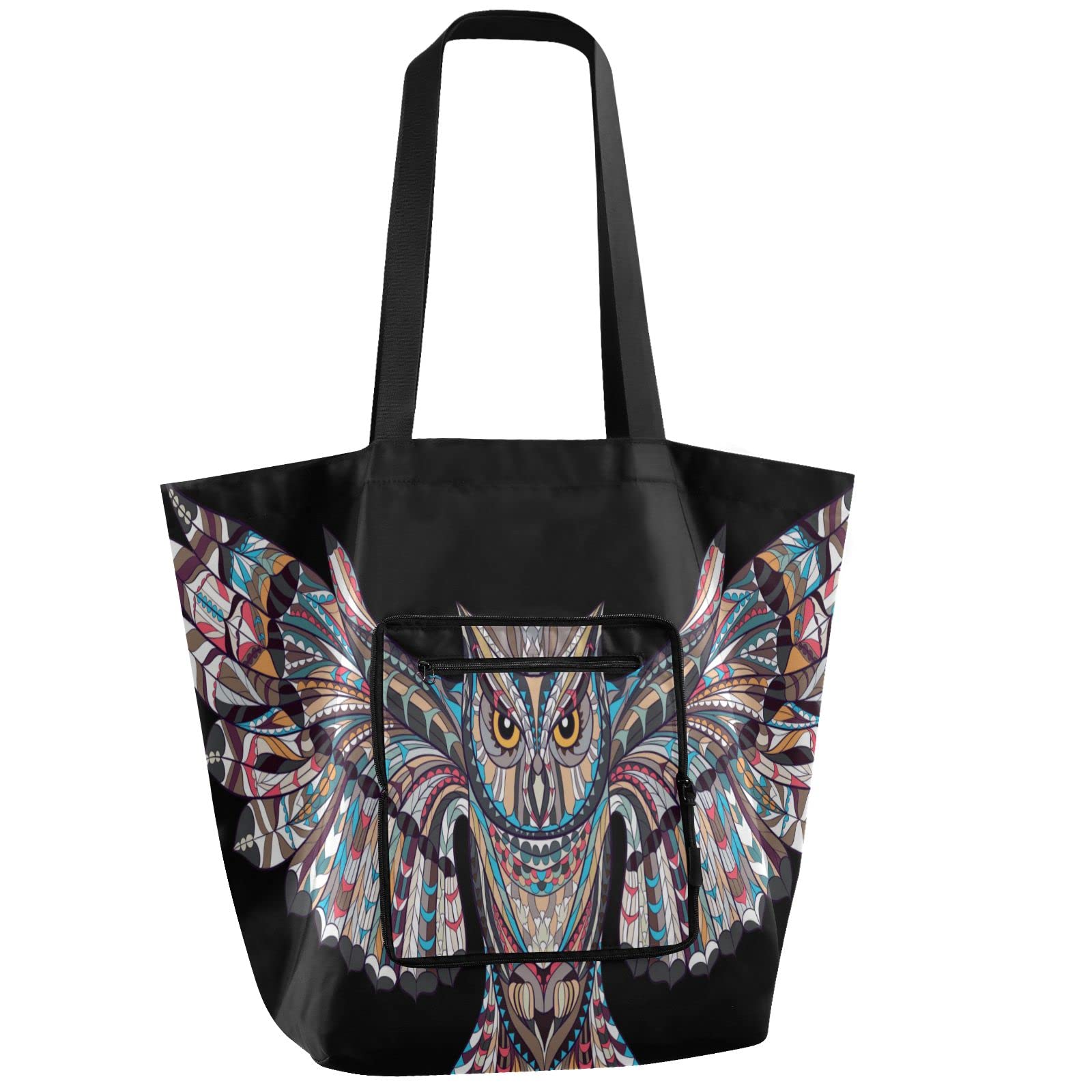 Stylish Owl Print Reusable Grocery Tote Bag - Durable, Lightweight & Foldable Large Shopping Bag with Grunge Background - Perfect for Grocery Shopping, Beach Trips & Eco-Friendly Errands