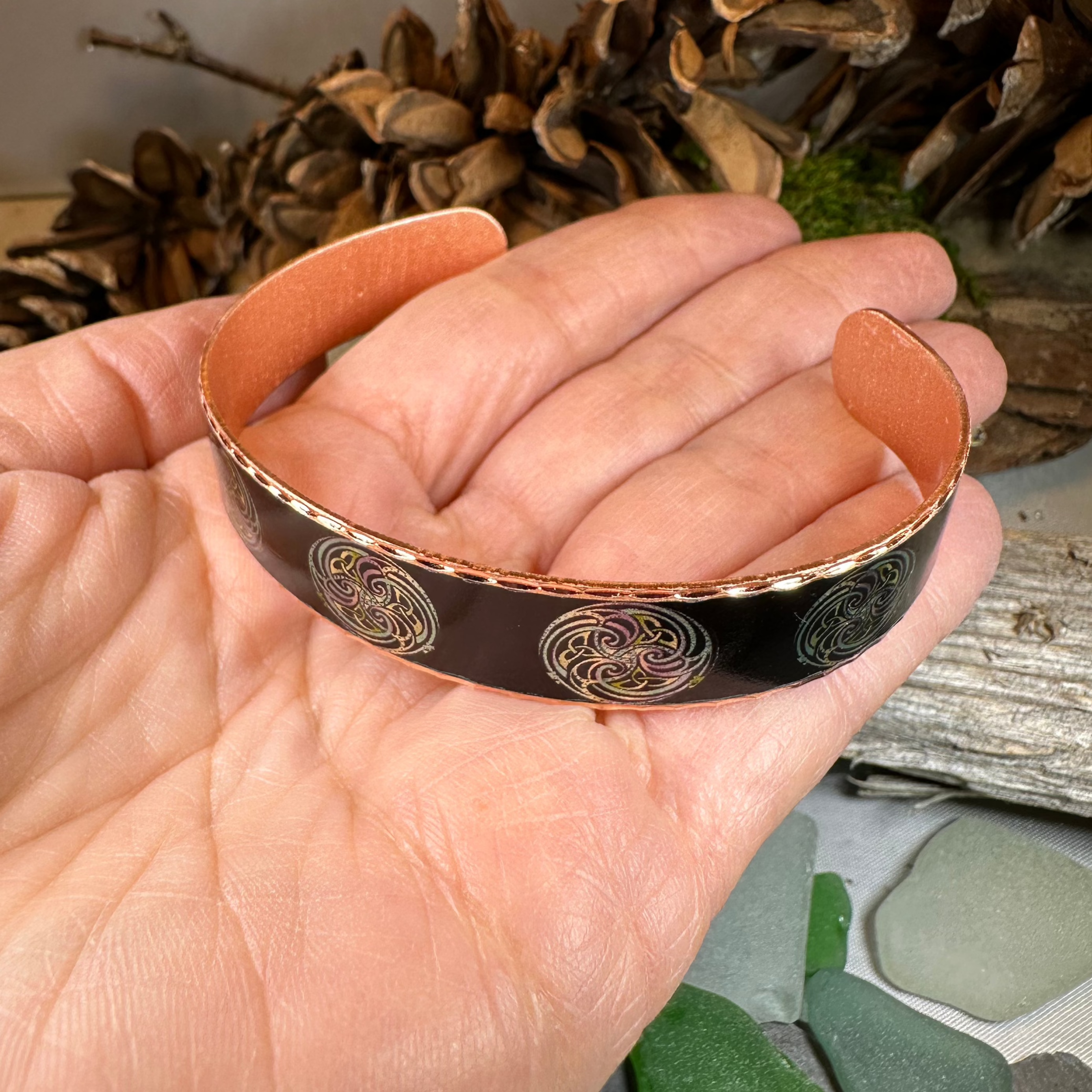 Mystical Celtic Spiral Copper Cuff Bracelet for Women - Handmade Boho Jewelry - Perfect for Festivals, Weddings & Spiritual Occasions