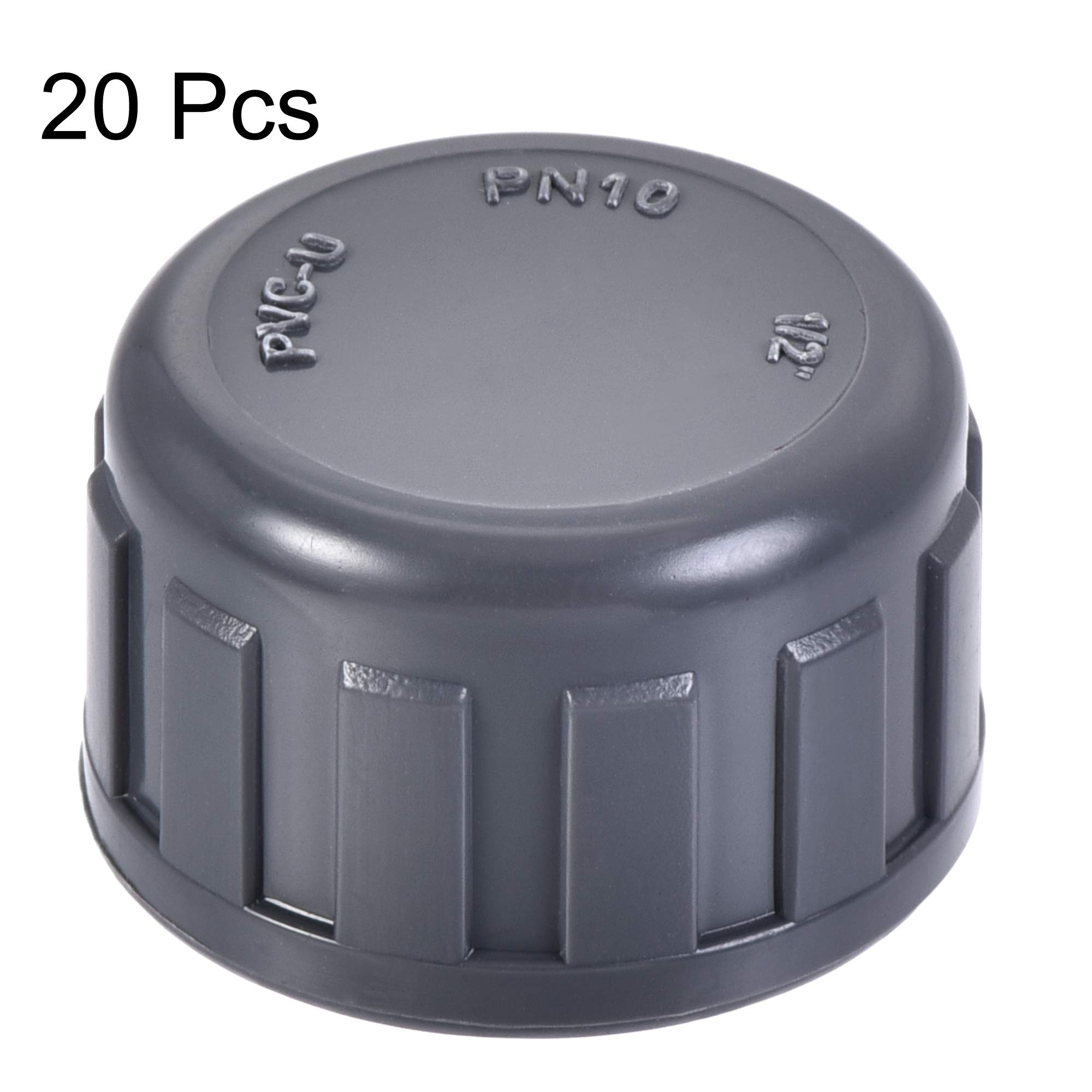 uxcell 1/2PT PVC Pipe Fitting Cap - 20Pcs Gray Female Thread Hose Connector for Garden, Outdoor Water Pipes & Irrigation Systems - Perfect for DIY Plumbing, Sprinkler Systems & Water Line Protection