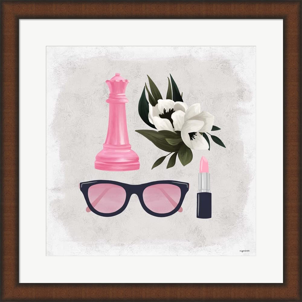 Kyra Brown Framed Art Print - Pink Queen Stuff Wall Decor with Brown Teak Frame, 20x20 Inches | Perfect for Living Room, Bedroom & Office Wall Art