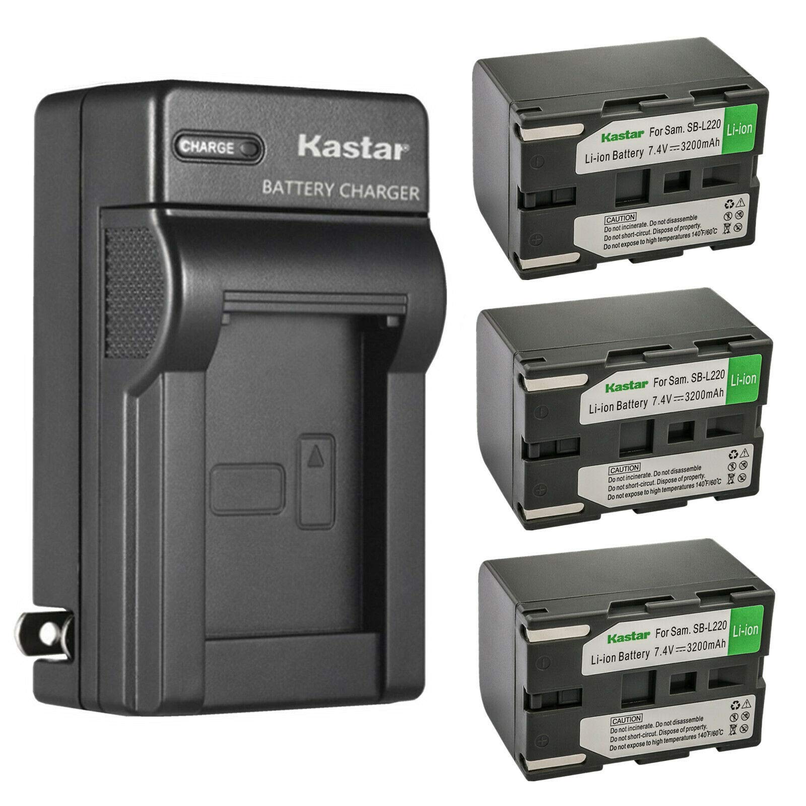 Kastar 3-Pack SB-L220 Replacement Battery & AC Wall Charger for Samsung Camcorders - Compatible with VP-D270, VP-D30, VP-D301, VP-D303, VP-D305, VP-D307, VP-D31, VP-D323, VP-D323i, VP-D325, VP-D327, VP-D327i, VP-D33, VP-D34 | Perfect for Travel, Vlogging & Home Video Recording