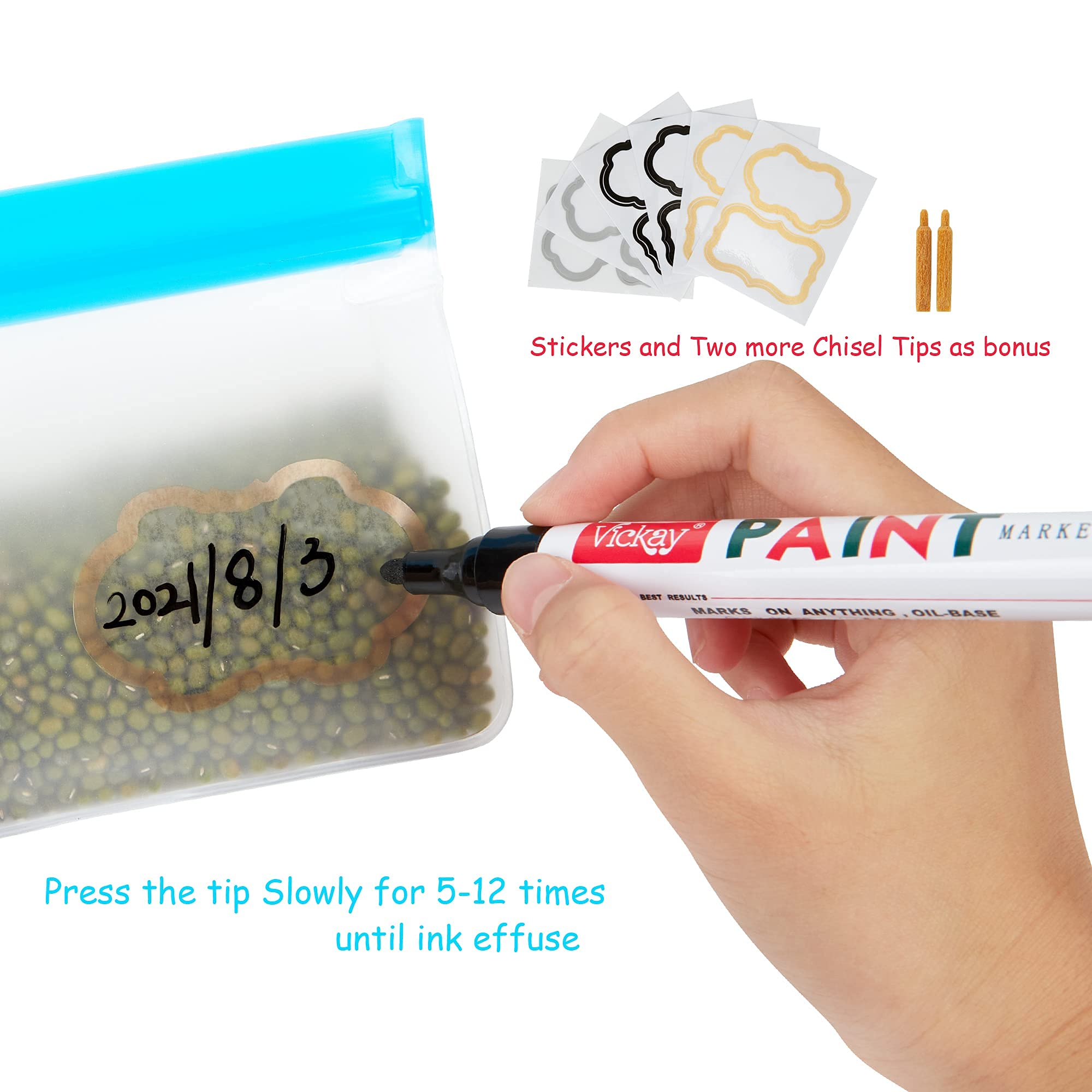 6 Pack 2.0mm Acrylic Paint Markers - Permanent Oil-Based Paint Pens for Ceramic, Glass, Stone & DIY Crafts - Includes 2 Extra Chisel Tips (Black, White, Blue, Red, Yellow, Green) - Perfect for Art Projects, Home Decor & Personalized Gifts