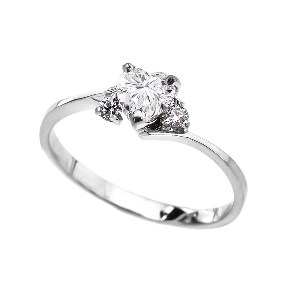 14k White Gold April Birthstone Heart Ring with Cubic Zirconia - Dainty Modern Promise Ring for Women, Proposal Gift, Anniversary Jewelry - Perfect for Engagements, Weddings & Special Occasions