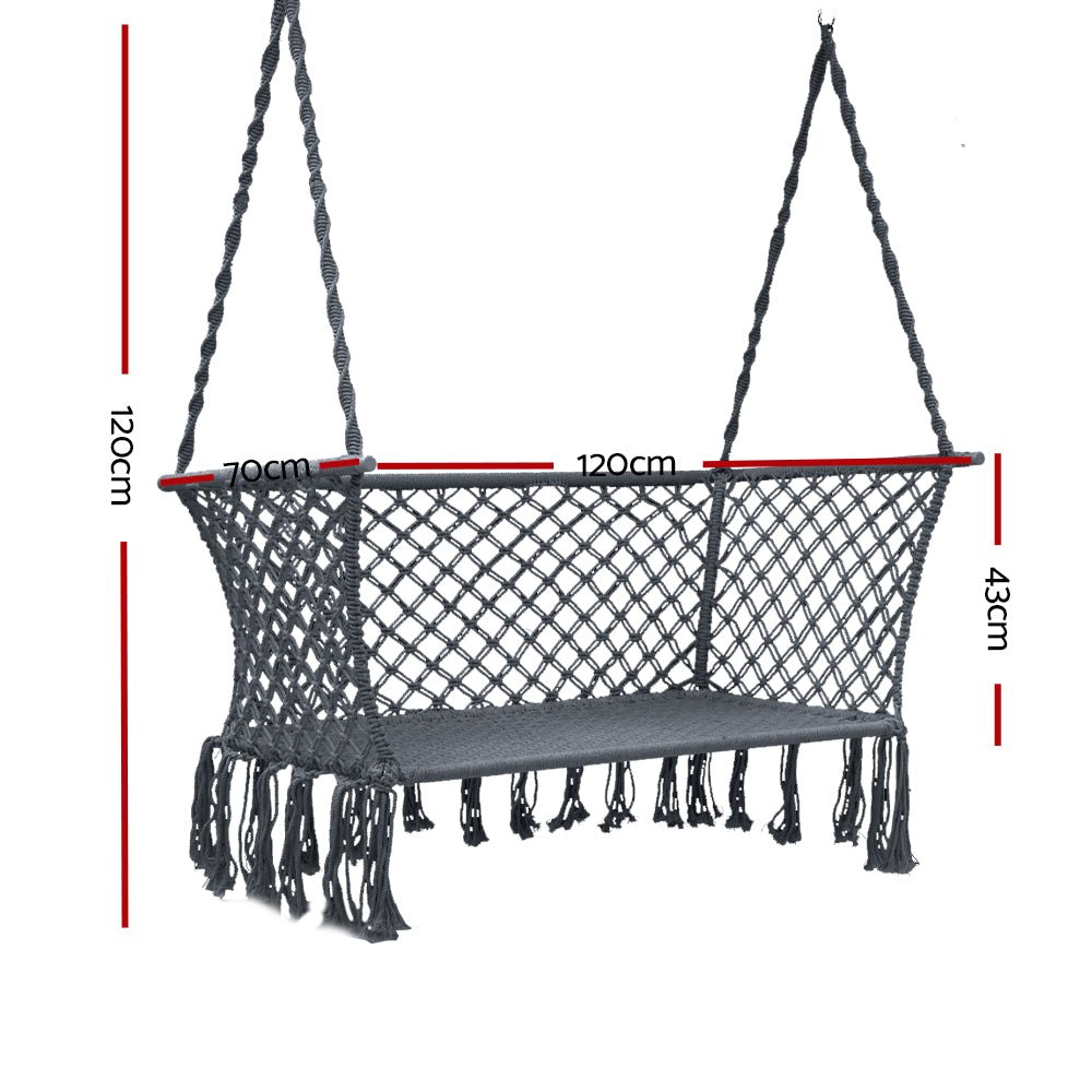 Portable 2-Person Grey Hammock Chair for Outdoor Camping, Backyard Relaxation & Travel - Lightweight & Easy to Hang