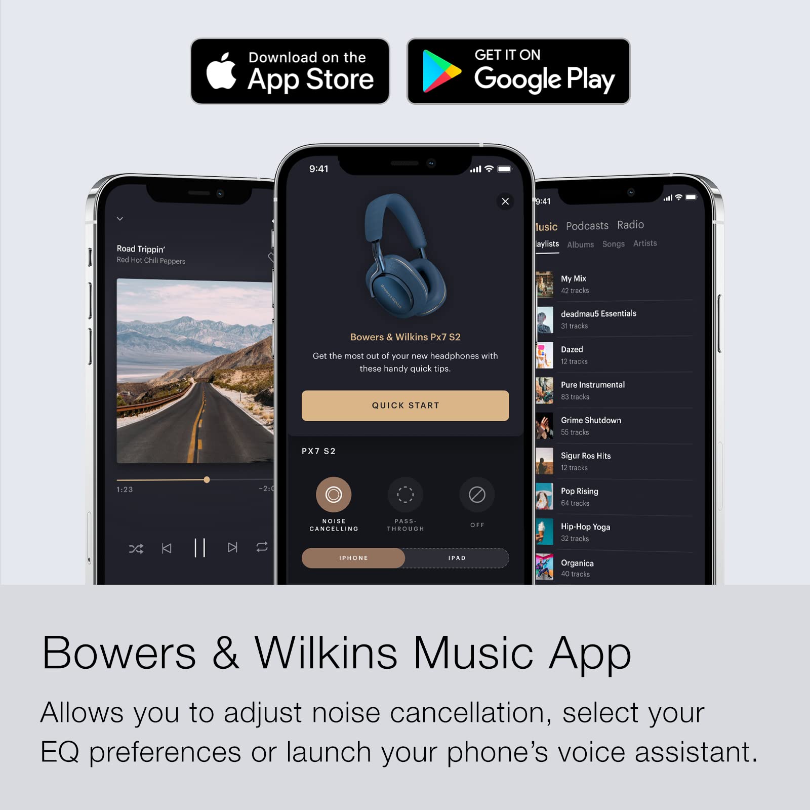 Bowers & Wilkins PX7 S2 Wireless Noise Cancelling Over-Ear Headphones with Bluetooth 5.0, 30-Hour Battery Life, Fast Charging & Built-in Mic - Blue | Premium Audio for Travel, Work & Home Entertainment