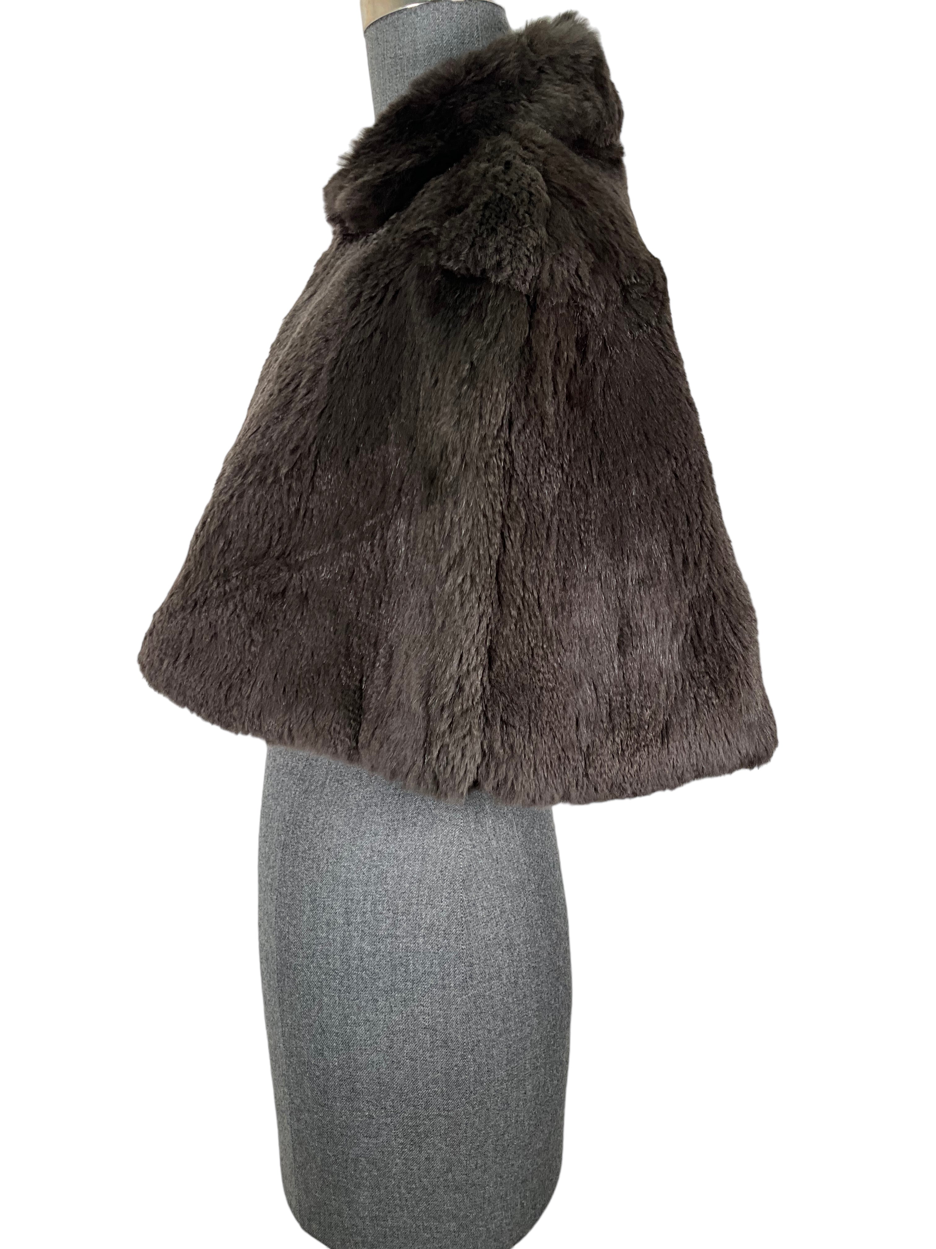 Theory Women's Brown Rabbit Fur Shrug Jacket - Size S | Cozy Winter Fashion for Evening Parties & Date Nights