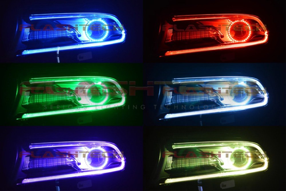 Flashtech LED RGB Multi-Color Halo Ring Headlight Kit with ColorFuse RF Remote for Dodge Charger 2015-2020 - Customizable Car Lighting for Night Driving & Car Shows