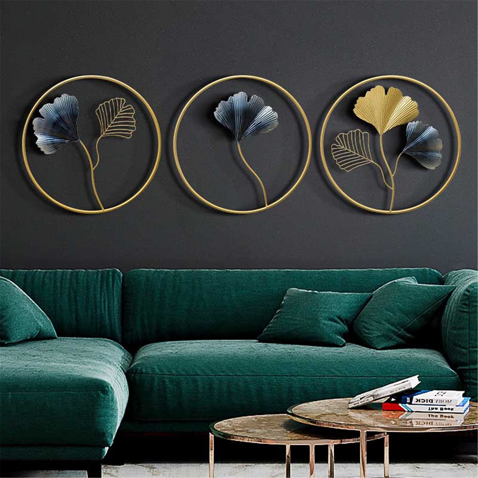 3PCS Gold Ginkgo Leaf Metal Wall Art Decor - Nordic Style Home Ornament for Living Room, Bedroom, Study & Hotel - 45cm Diameter - Perfect for Boho Decor, Housewarming Gifts & Wall Accents