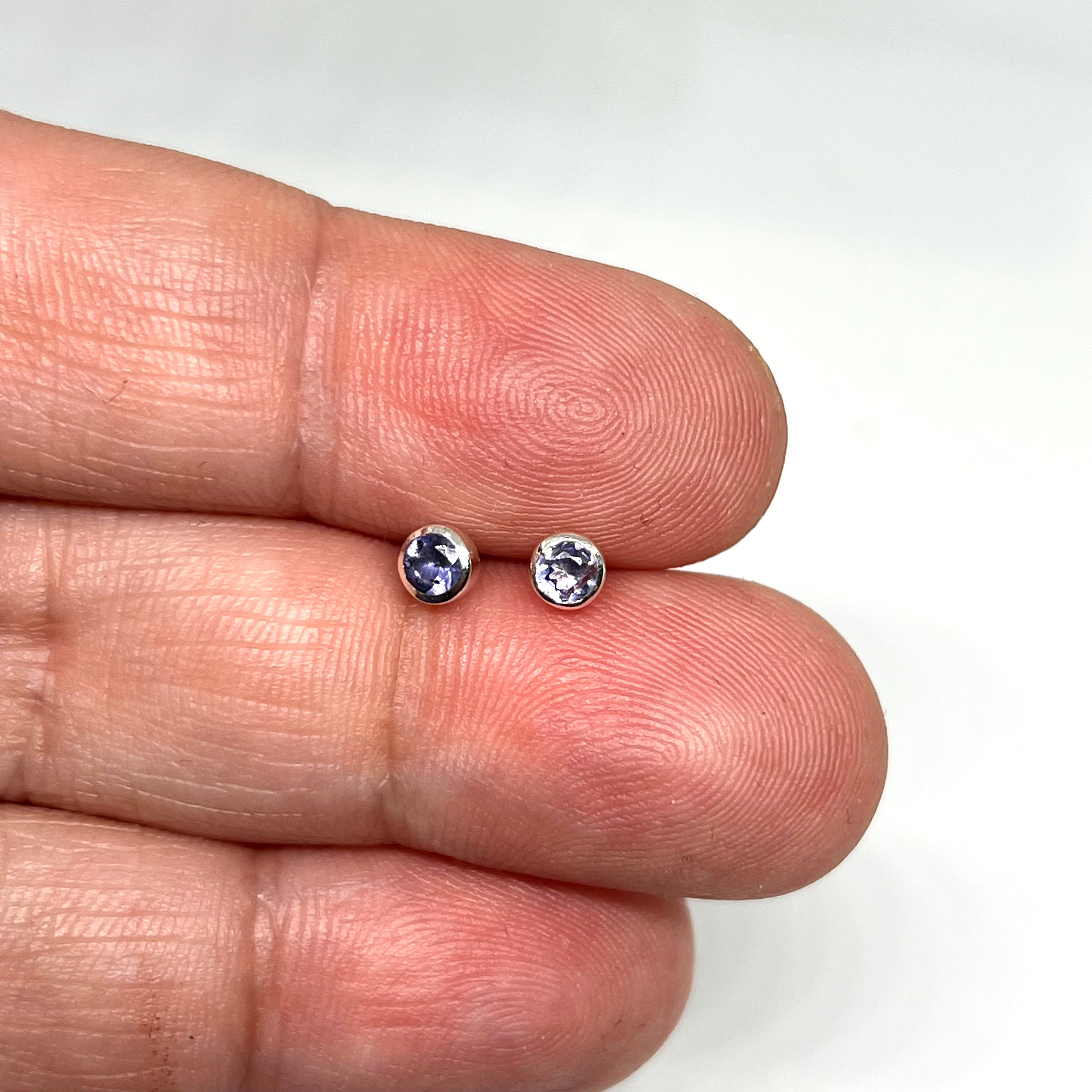 3mm Round Faceted Gemstone Bezel Set Stud Earrings - PSE004 | Elegant Everyday Jewelry for Women, Perfect for Work, Parties & Special Occasions