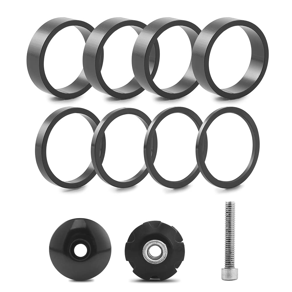 Carbon Fiber Bicycle Headset Spacer 1-1/8 inch 28.6mm with Stem Top Cap, Headset Star Nut & Titanium Bolt - Lightweight Aluminium Alloy MTB/Road Bike Spacer Kit for Smooth Riding & Easy Installation
