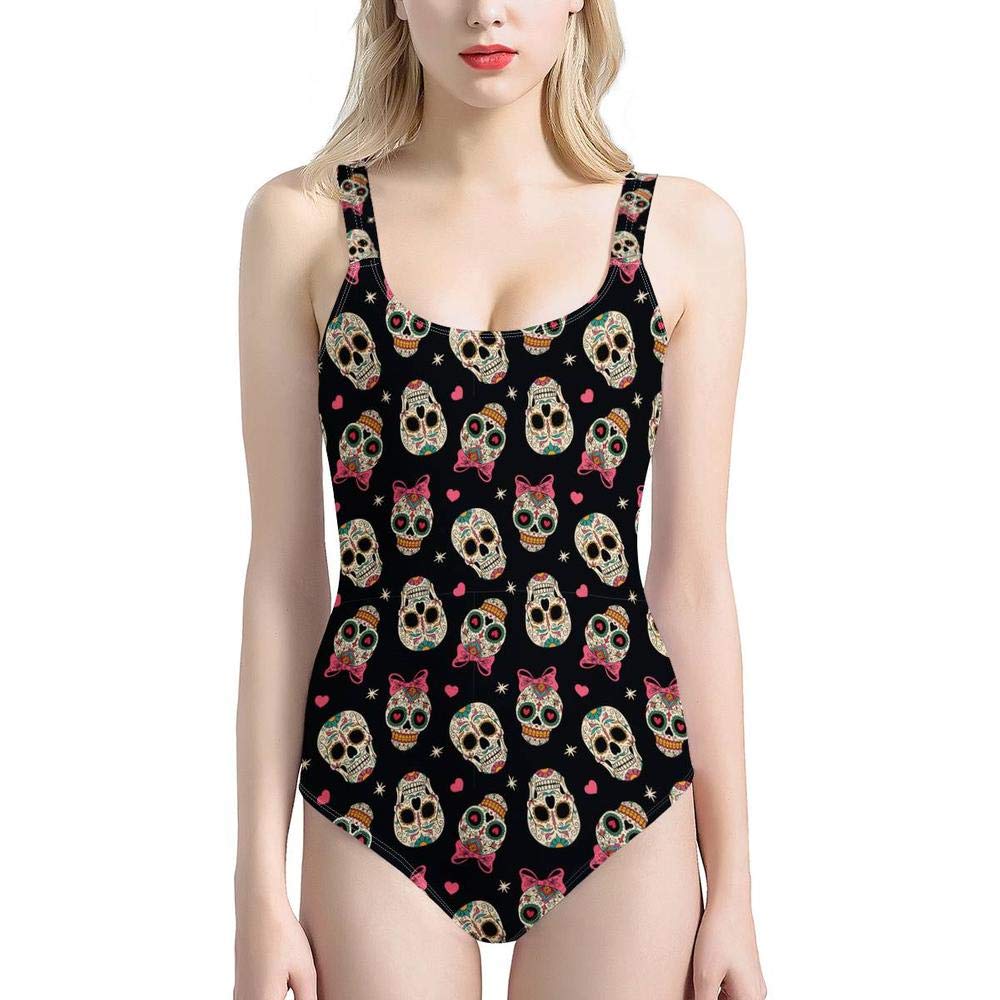 Foruidea Women's Sugar Skull One Piece Swimsuit - UPF 50+ UV Protection Bathing Suit for Beach, Pool & Summer Vacation | Floral Print Swimwear