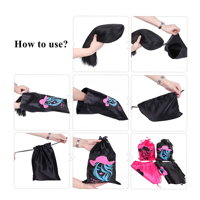 Custom Logo Wig Hair Extension Storage Bags - 20 Pack Red Silk Satin Drawstring Gift Packaging for Hair Bundles | Perfect for Salon Organizers, Travel & Hair Care Storage